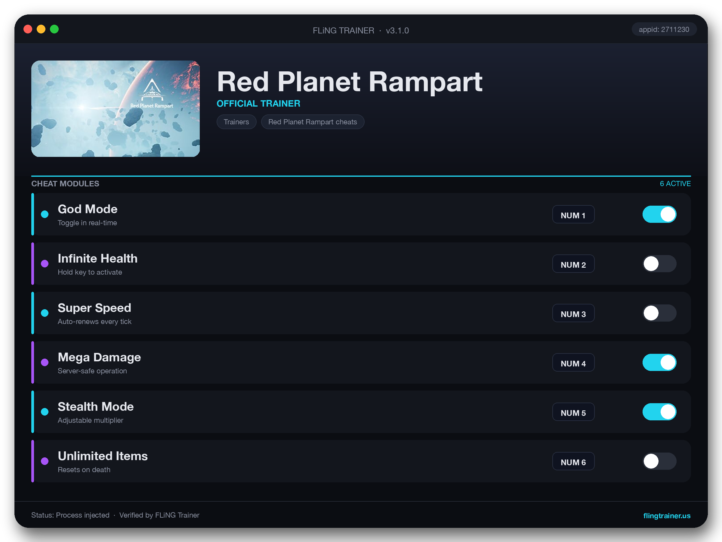 Red Planet Rampart Trainer interface