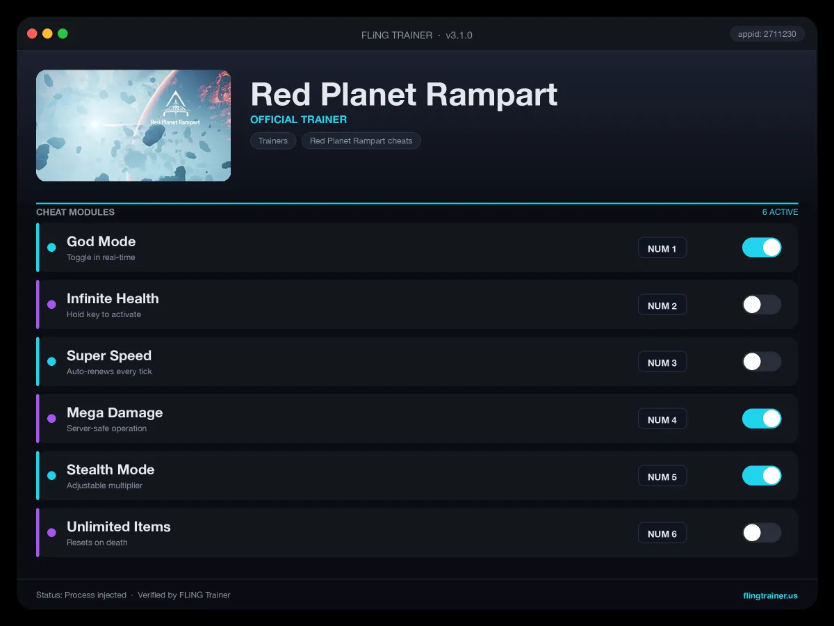 Red Planet Rampart Trainer interface