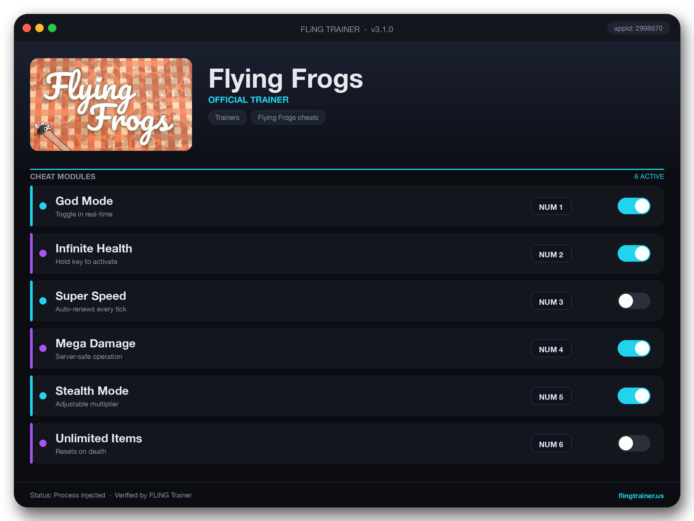 Flying Frogs Trainer interface