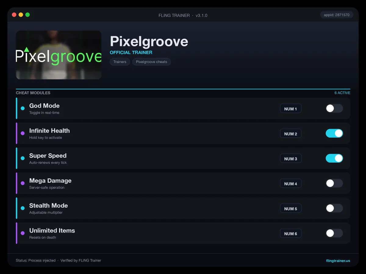 Pixelgroove Trainer interface