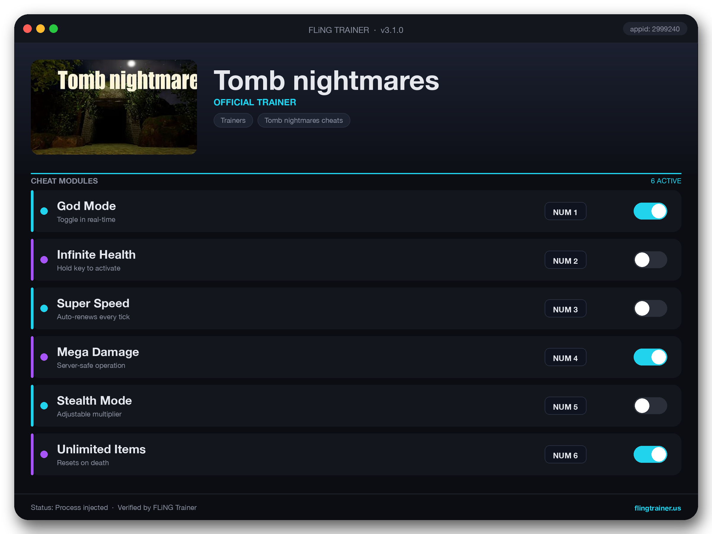 Tomb nightmares Trainer interface
