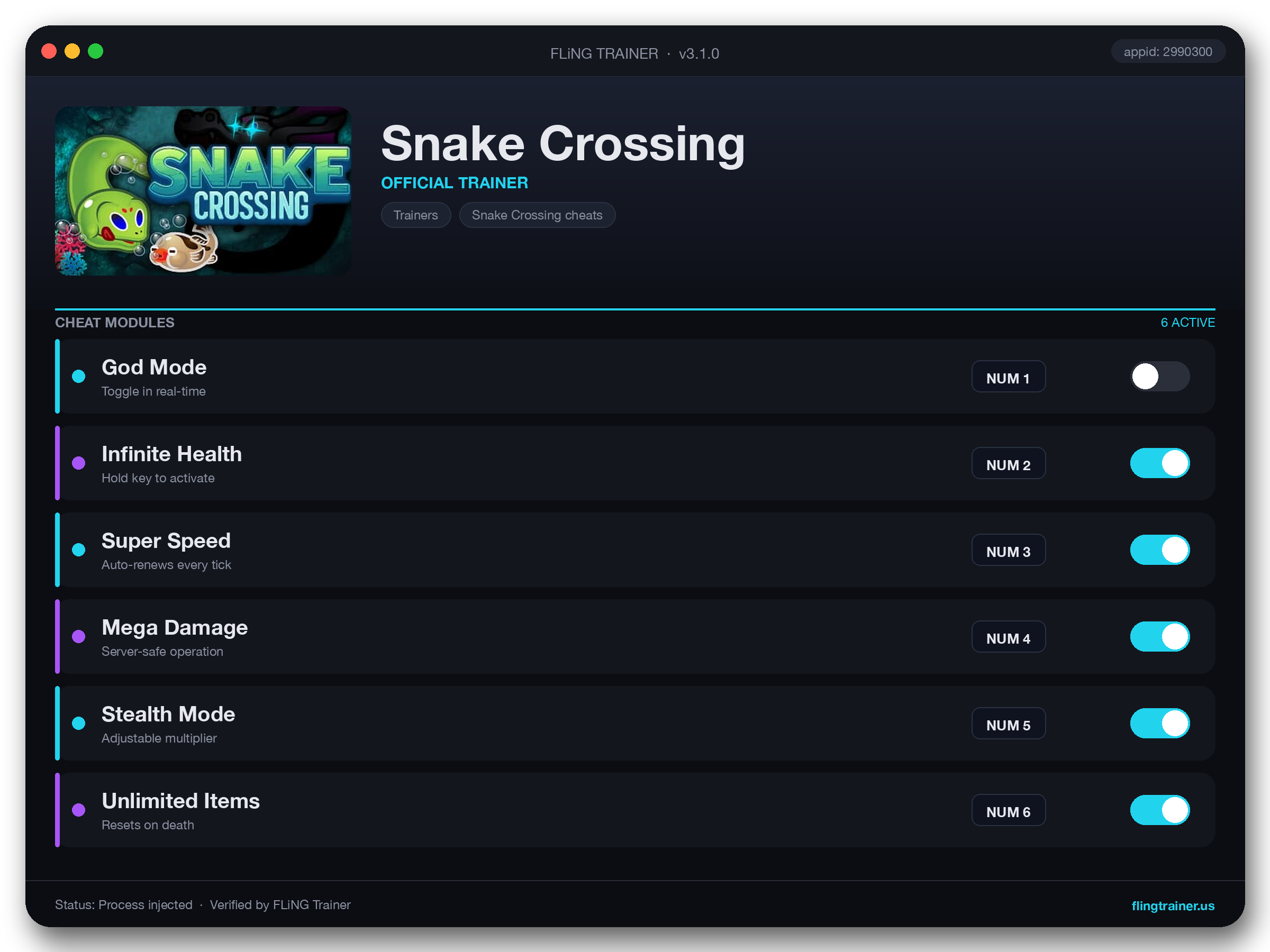 Snake Crossing Trainer interface