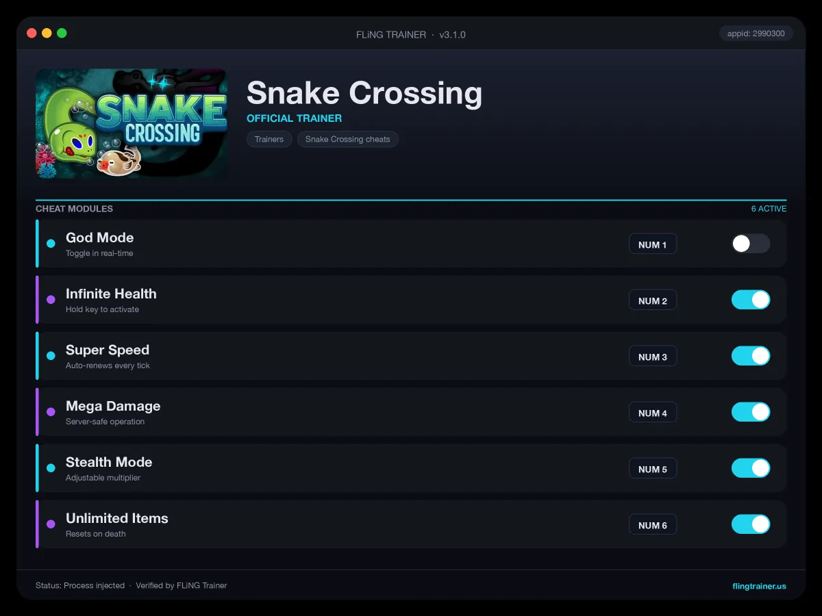 Snake Crossing Trainer interface