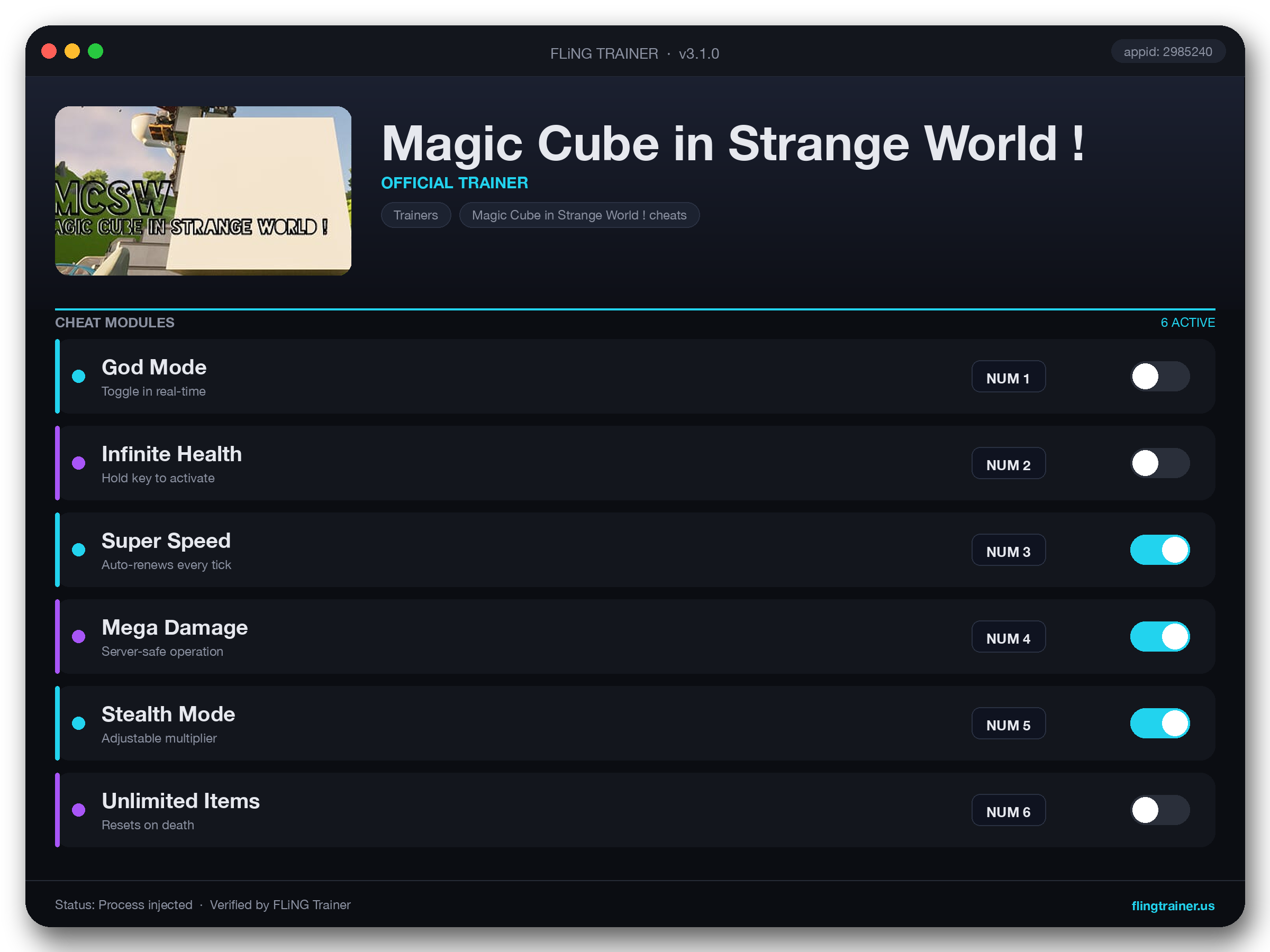 Magic Cube in Strange World ! Trainer interface