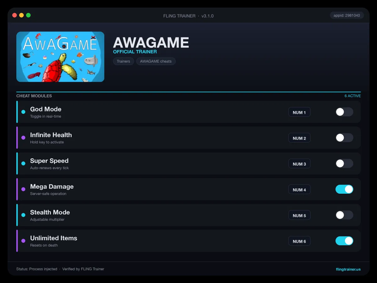 AWAGAME Trainer interface