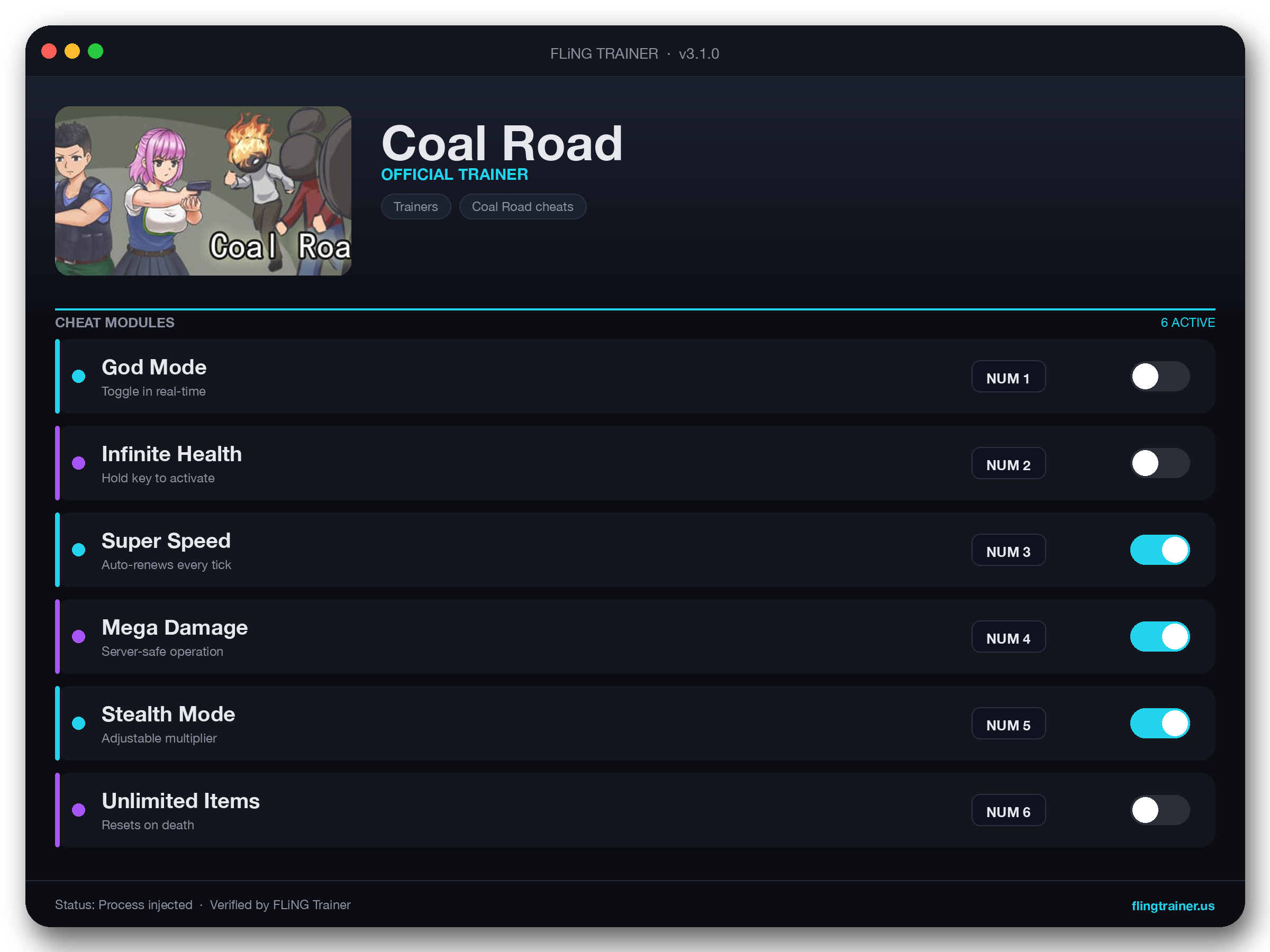 Coal Road Trainer interface