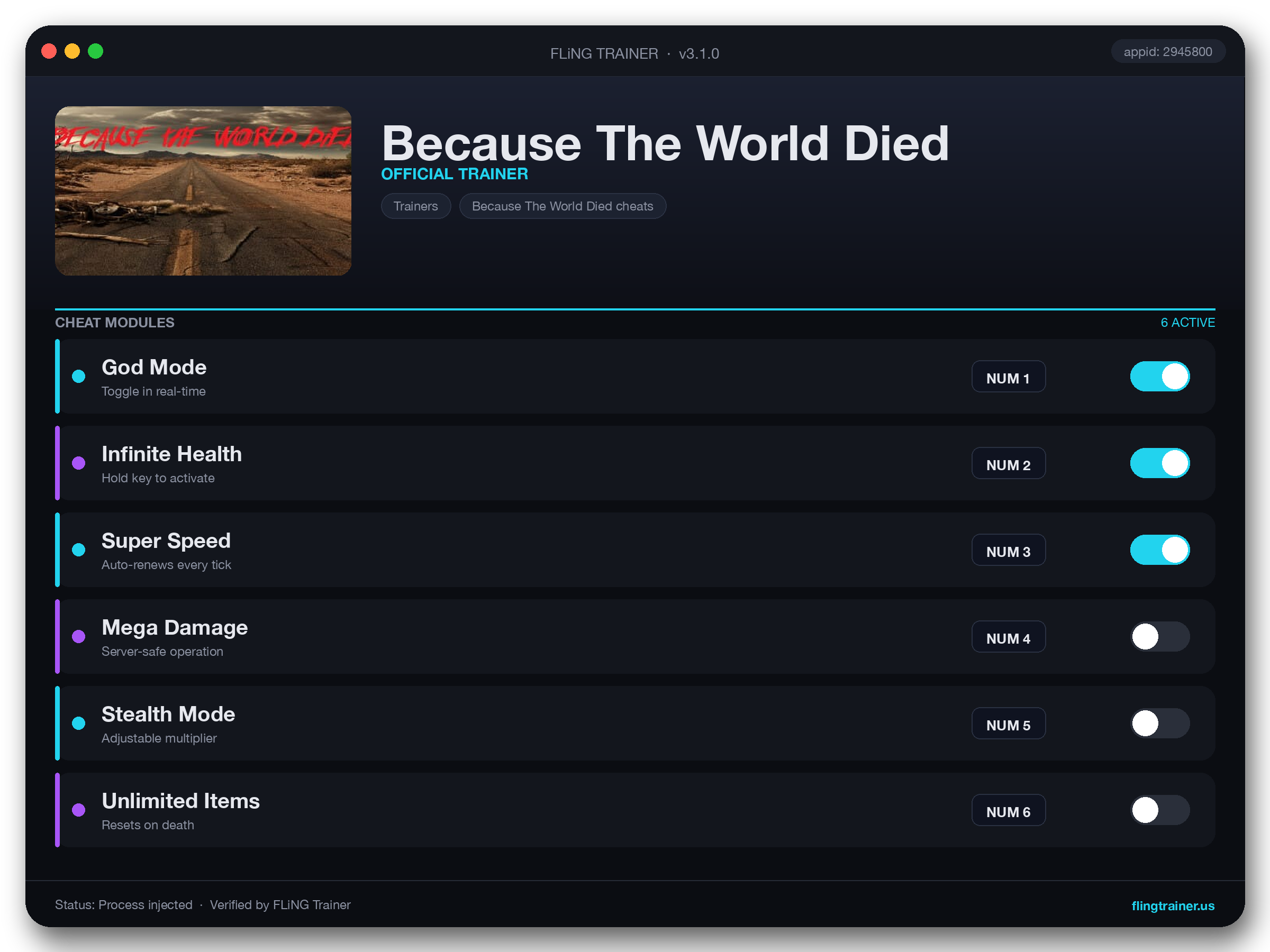 Because The World Died Trainer interface