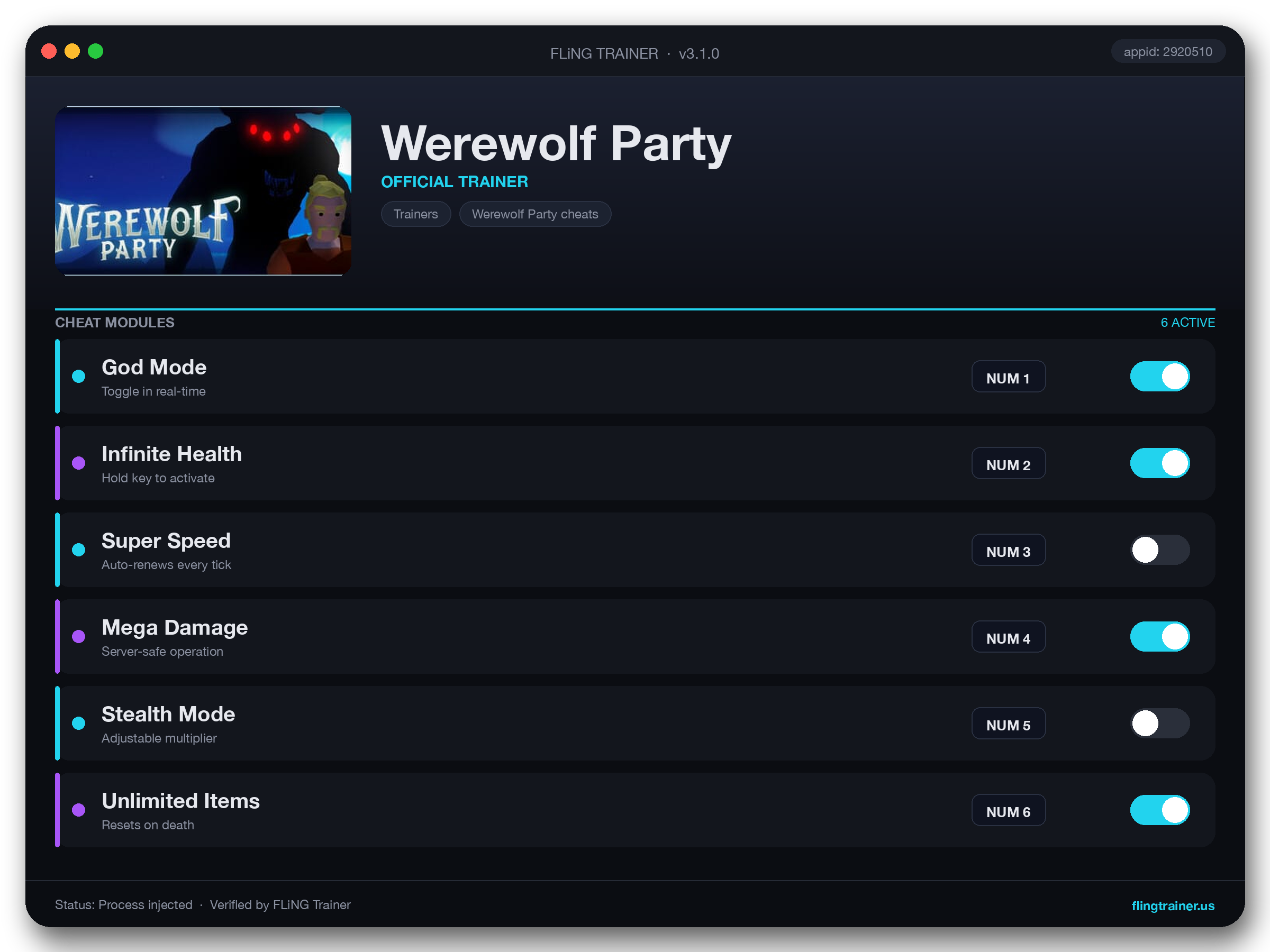Werewolf Party Trainer interface