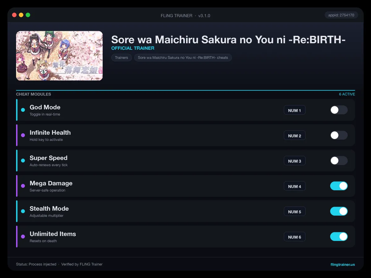Sore wa Maichiru Sakura no You ni -Re:BIRTH- Trainer interface