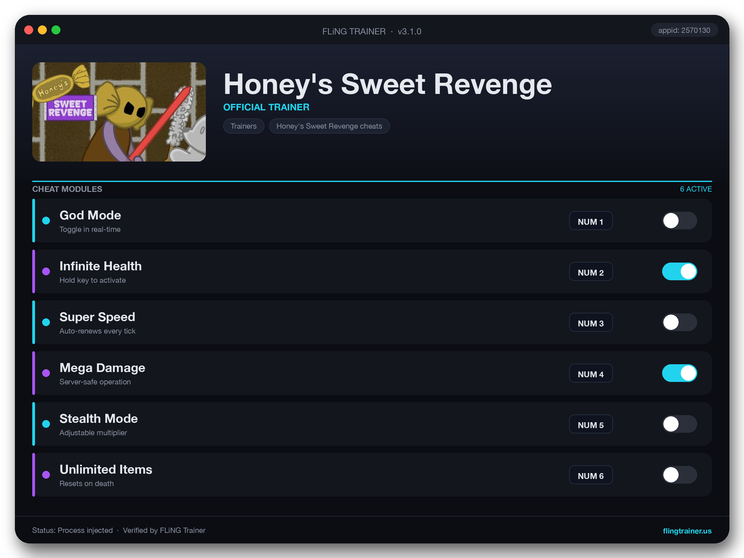 Honey's Sweet Revenge Trainer interface