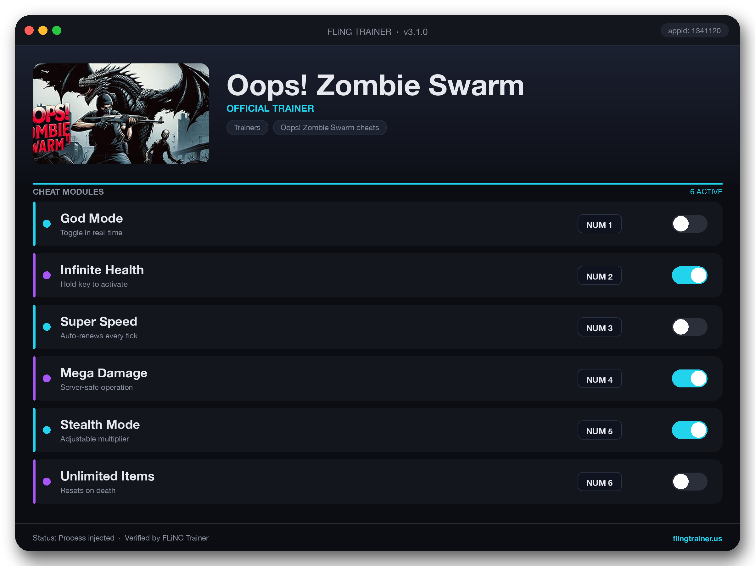 Oops! Zombie Swarm Trainer interface