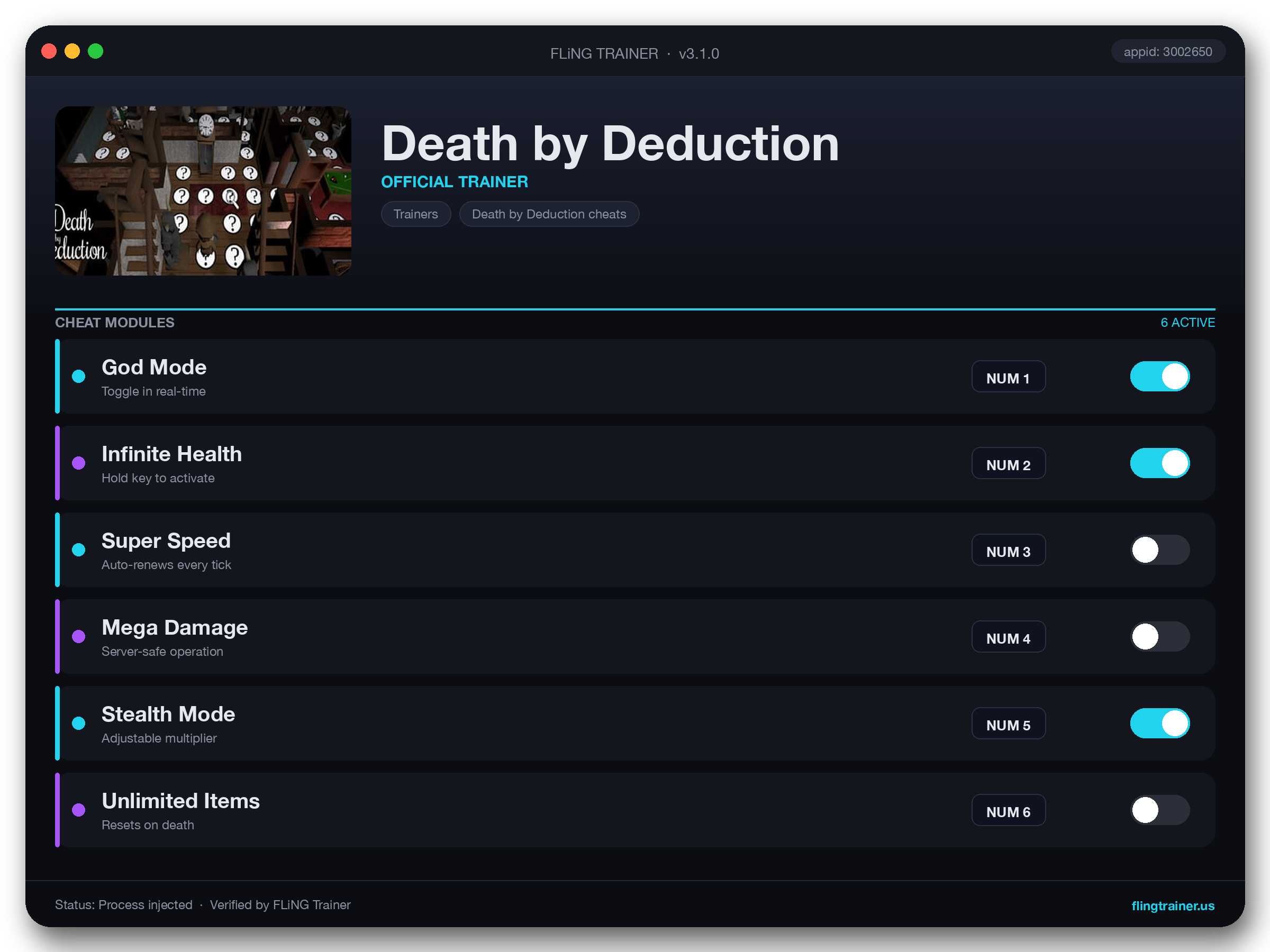 Death by Deduction Trainer interface