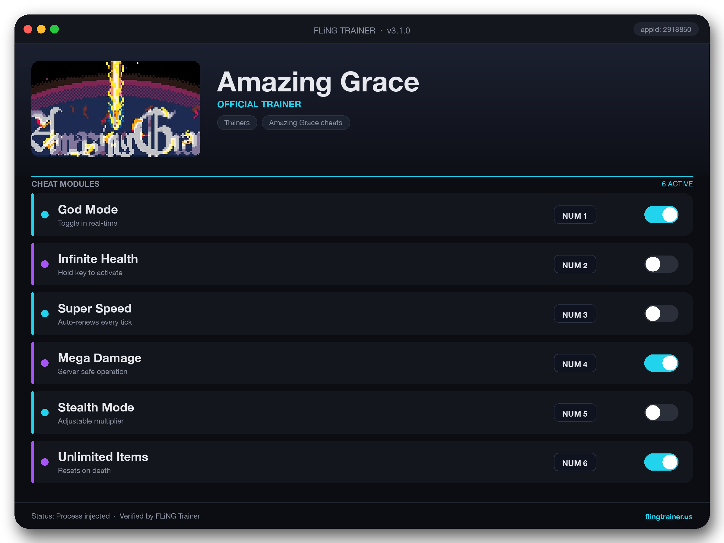 Amazing Grace Trainer interface