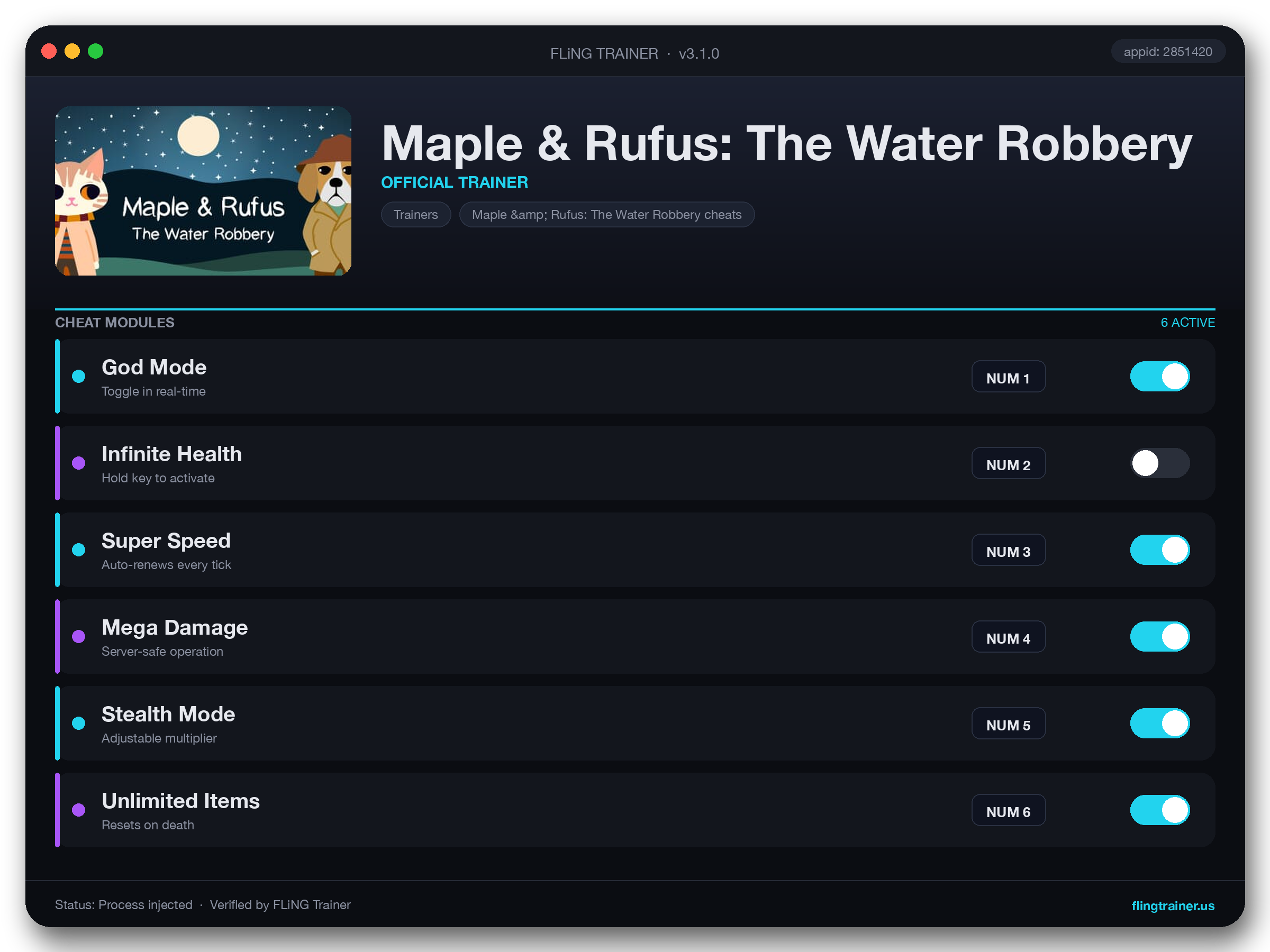 Maple & Rufus: The Water Robbery Trainer interface