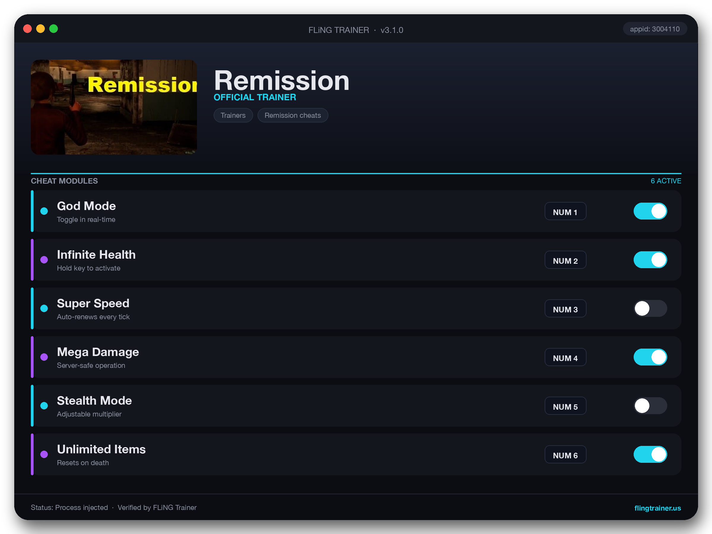 Remission Trainer interface