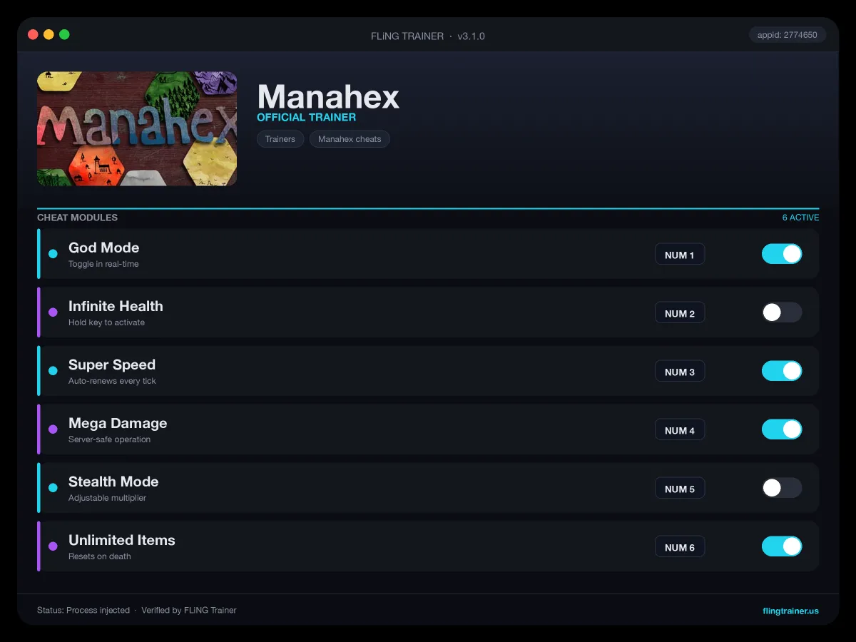 Manahex Trainer interface