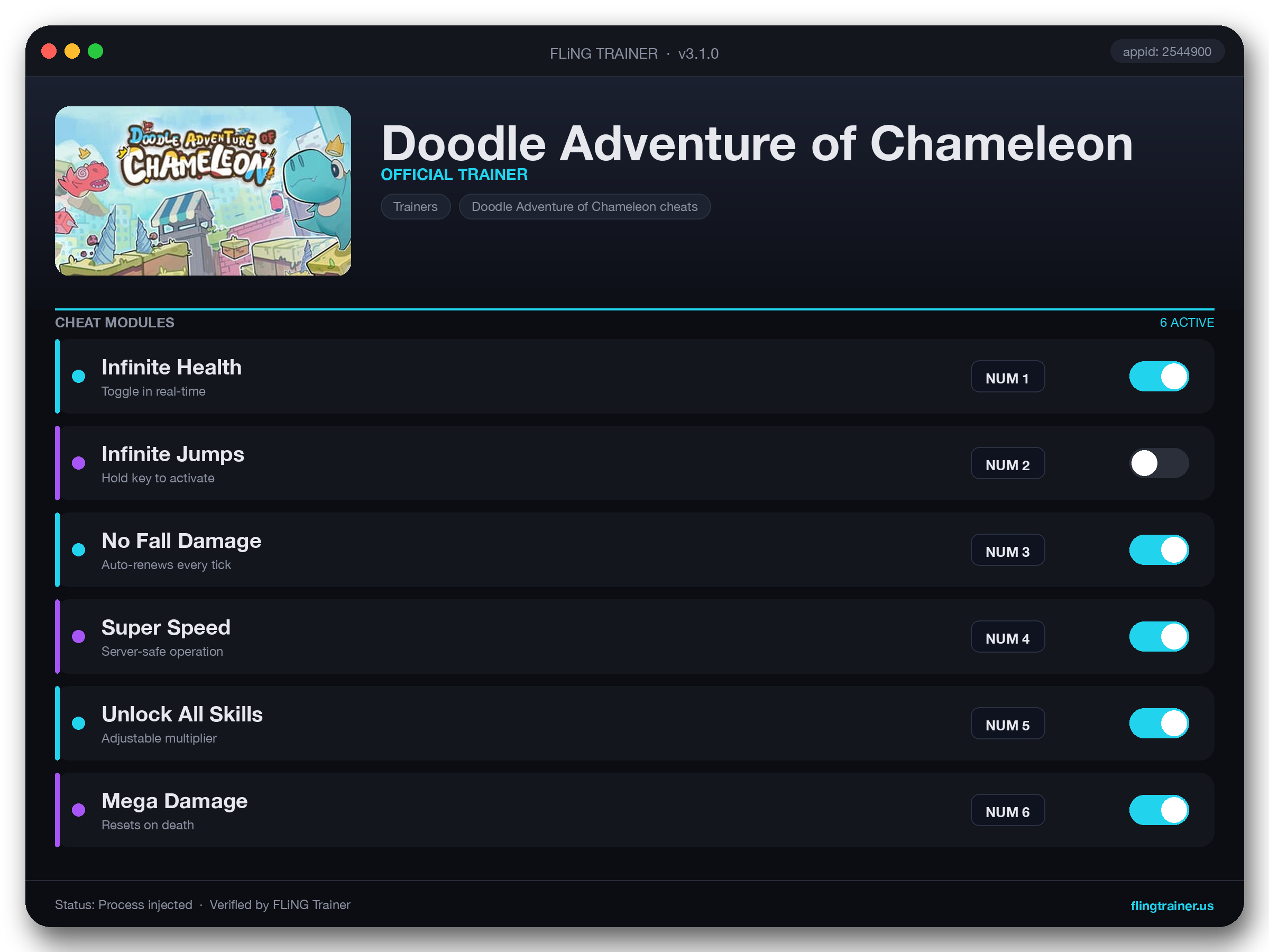 Doodle Adventure of Chameleon Trainer interface