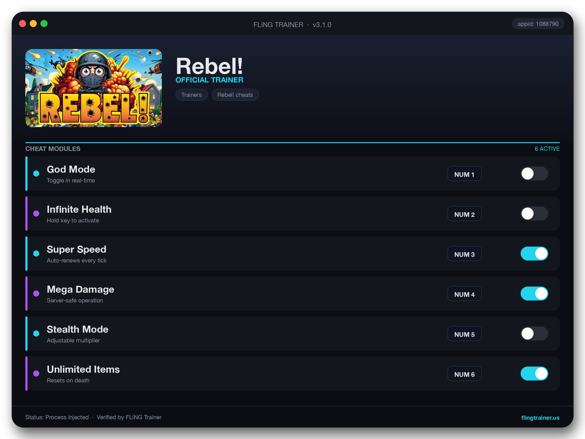 Rebel! Trainer interface