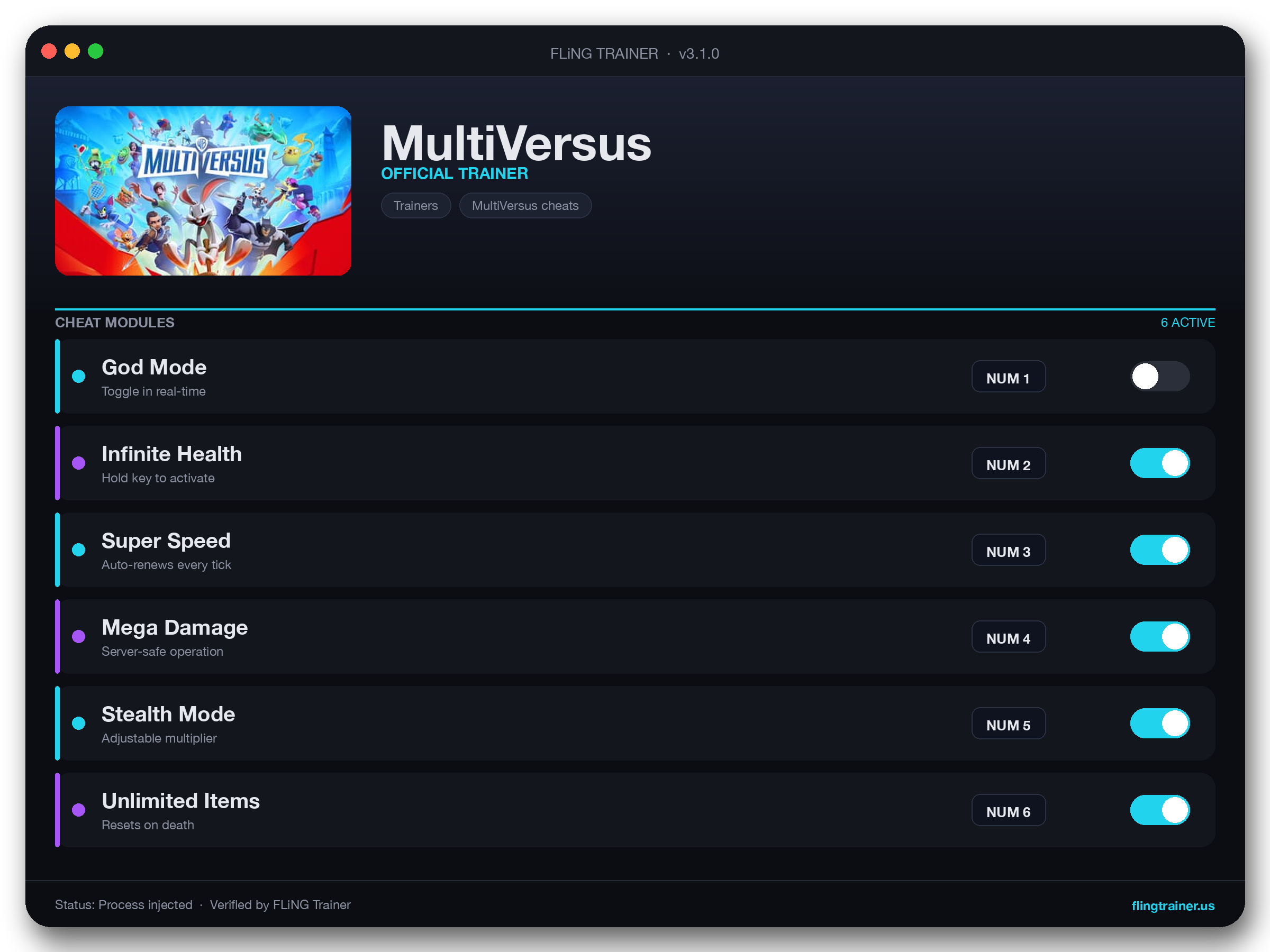 MultiVersus Trainer interface