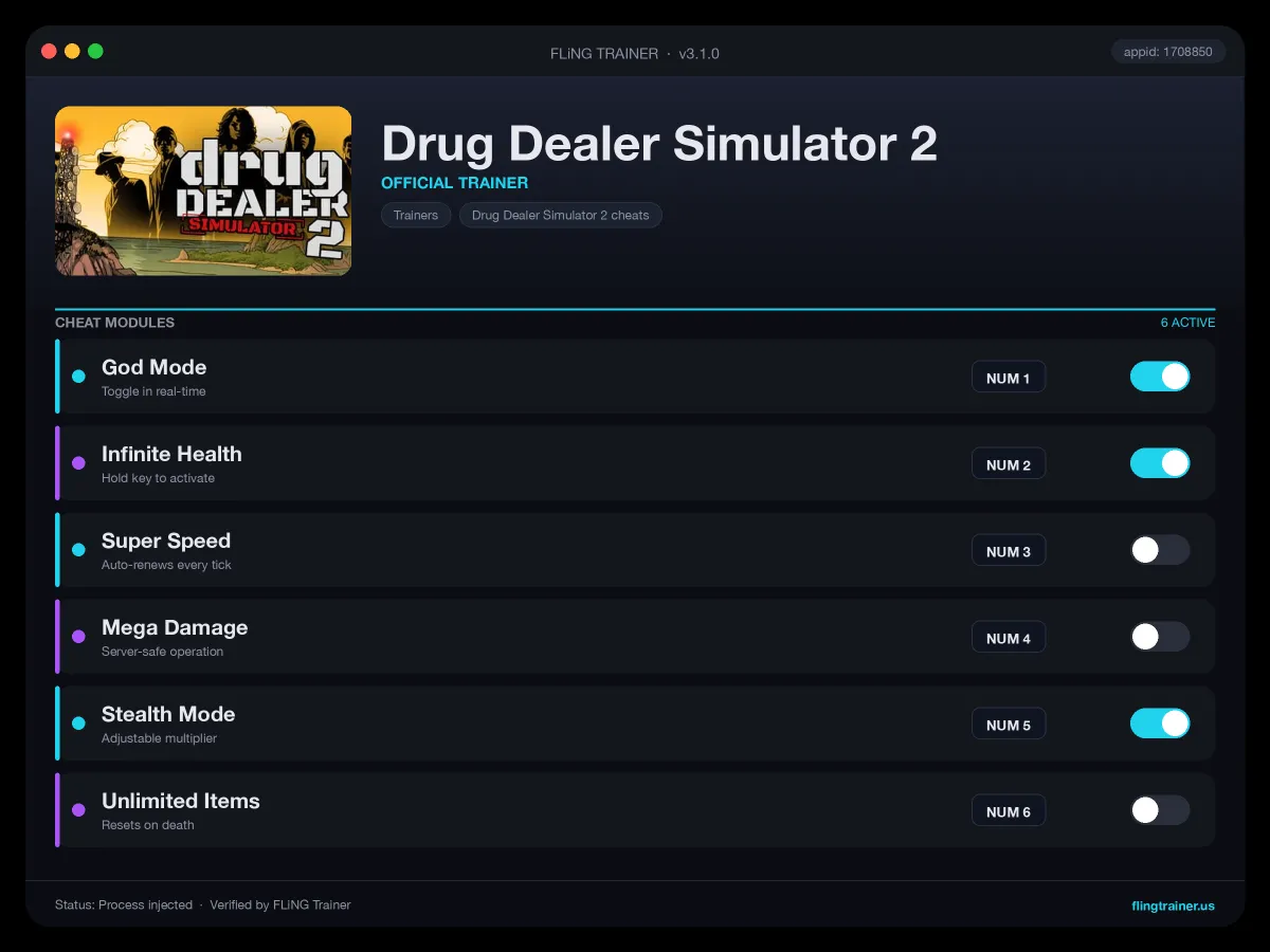 Drug Dealer Simulator 2 Trainer interface