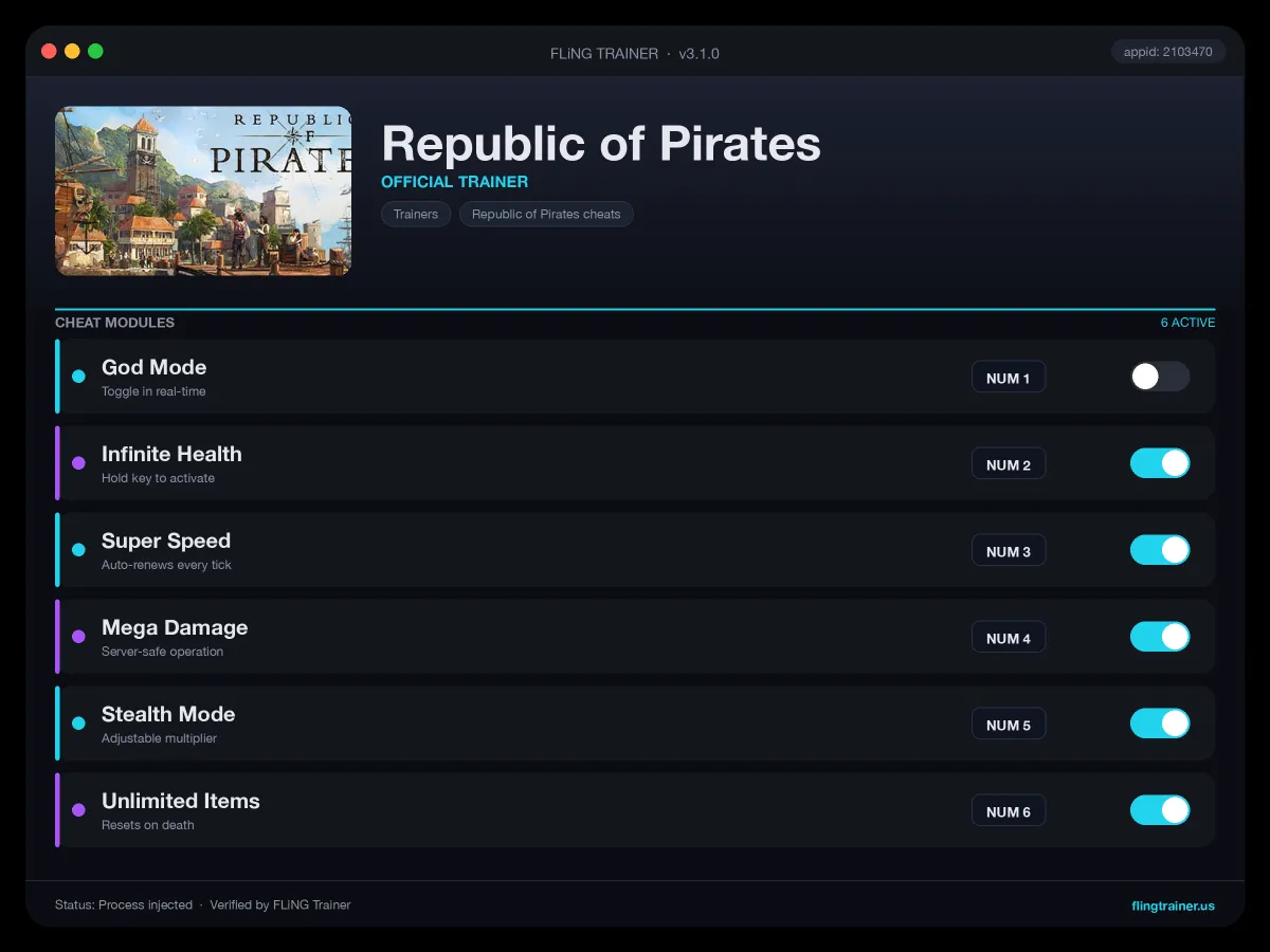 Republic of Pirates Trainer interface