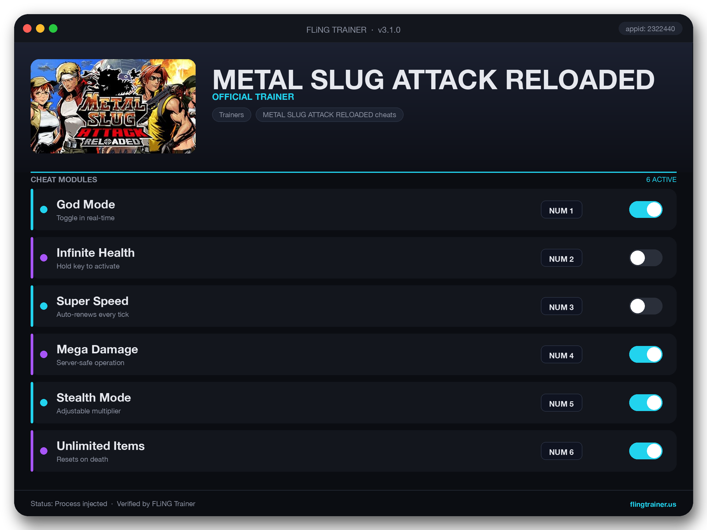 METAL SLUG ATTACK RELOADED Trainer interface