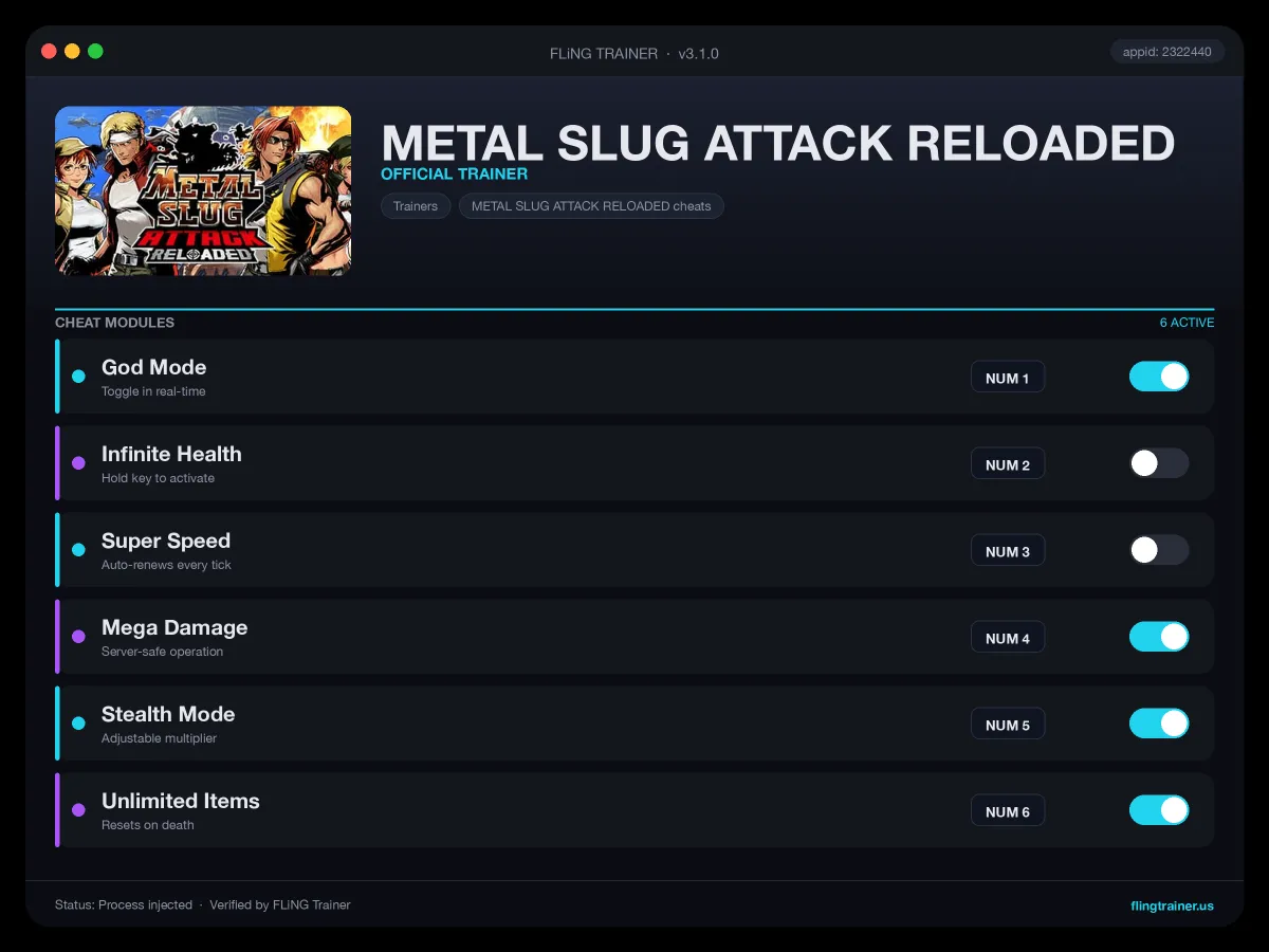METAL SLUG ATTACK RELOADED Trainer interface