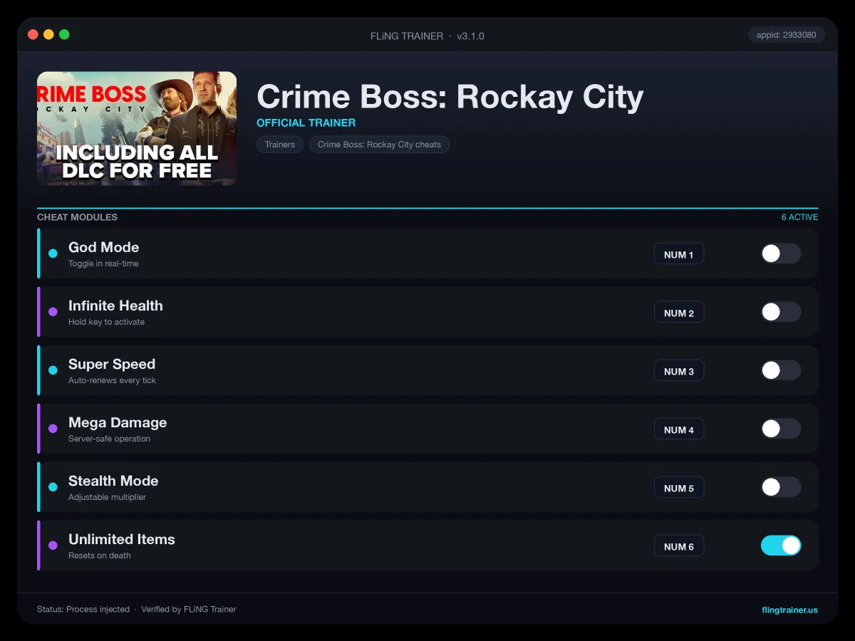 Crime Boss: Rockay City Trainer interface