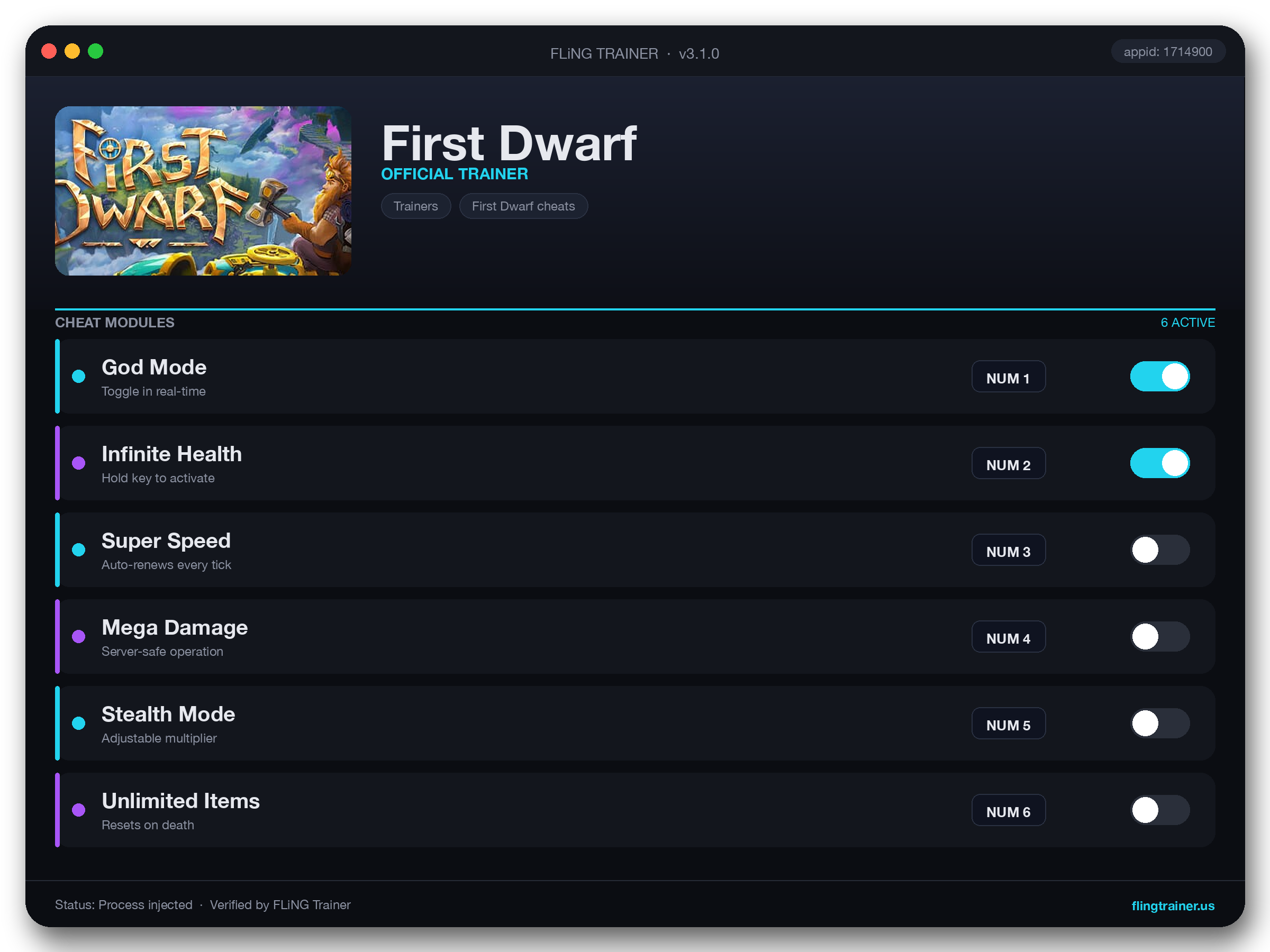 First Dwarf Trainer interface
