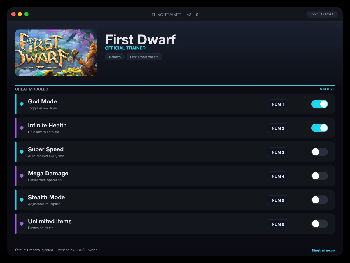 First Dwarf Trainer interface