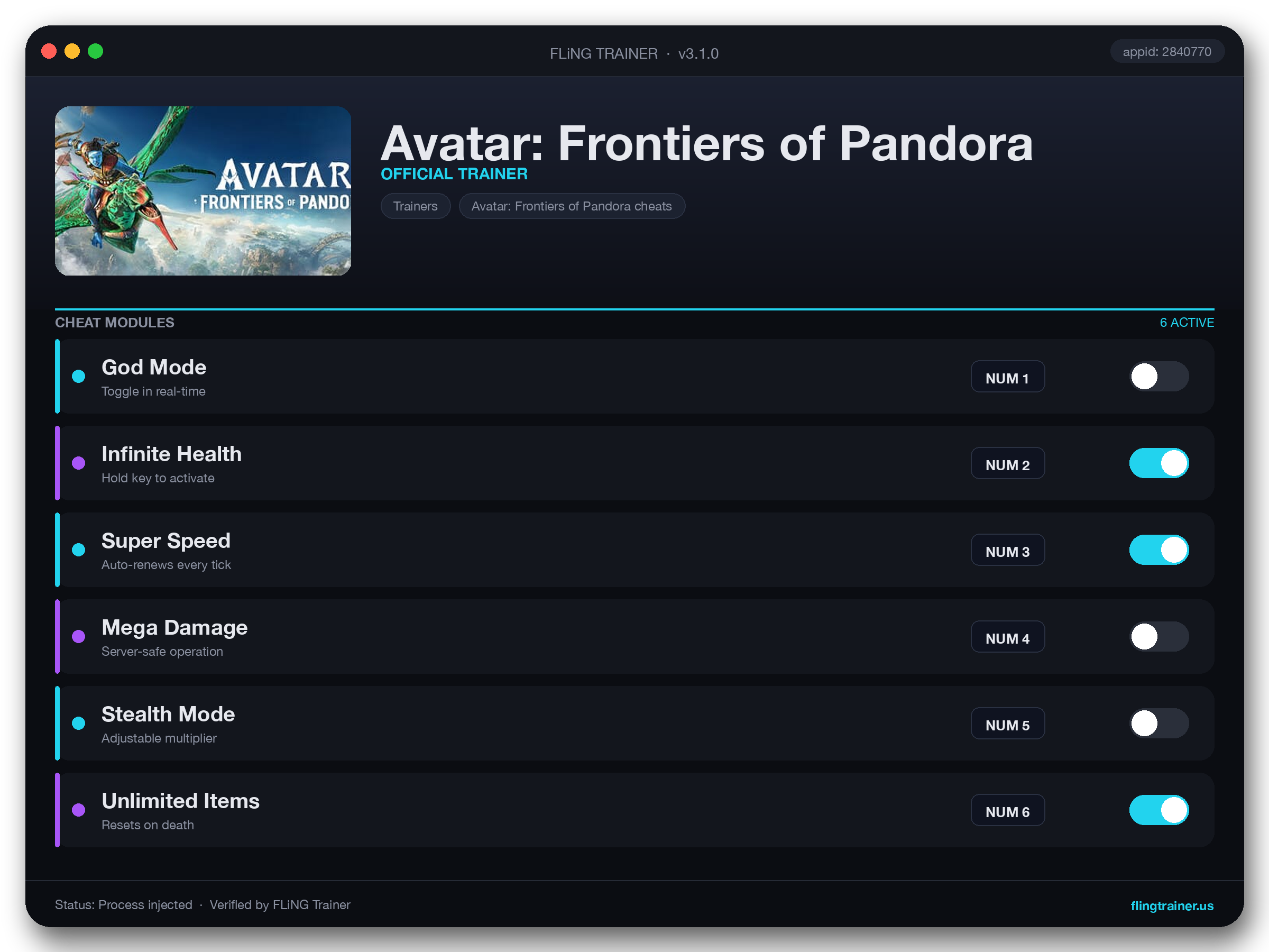 Avatar: Frontiers of Pandora Trainer interface