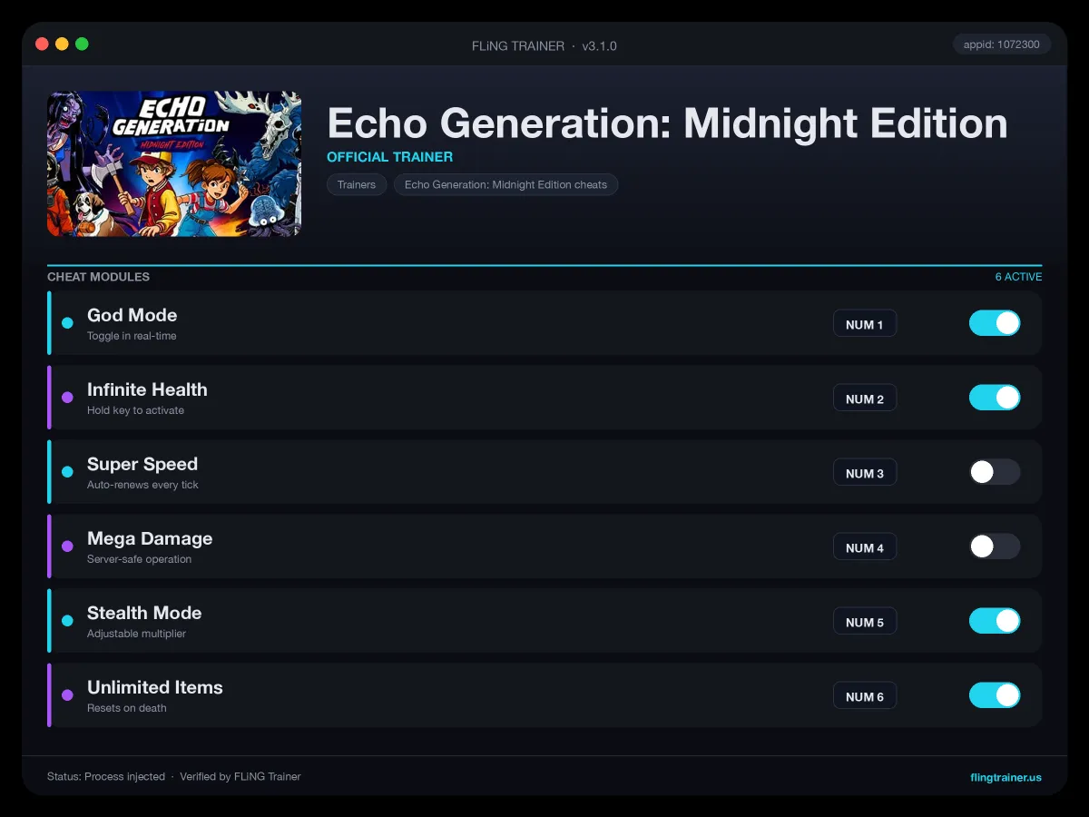Echo Generation: Midnight Edition Trainer interface