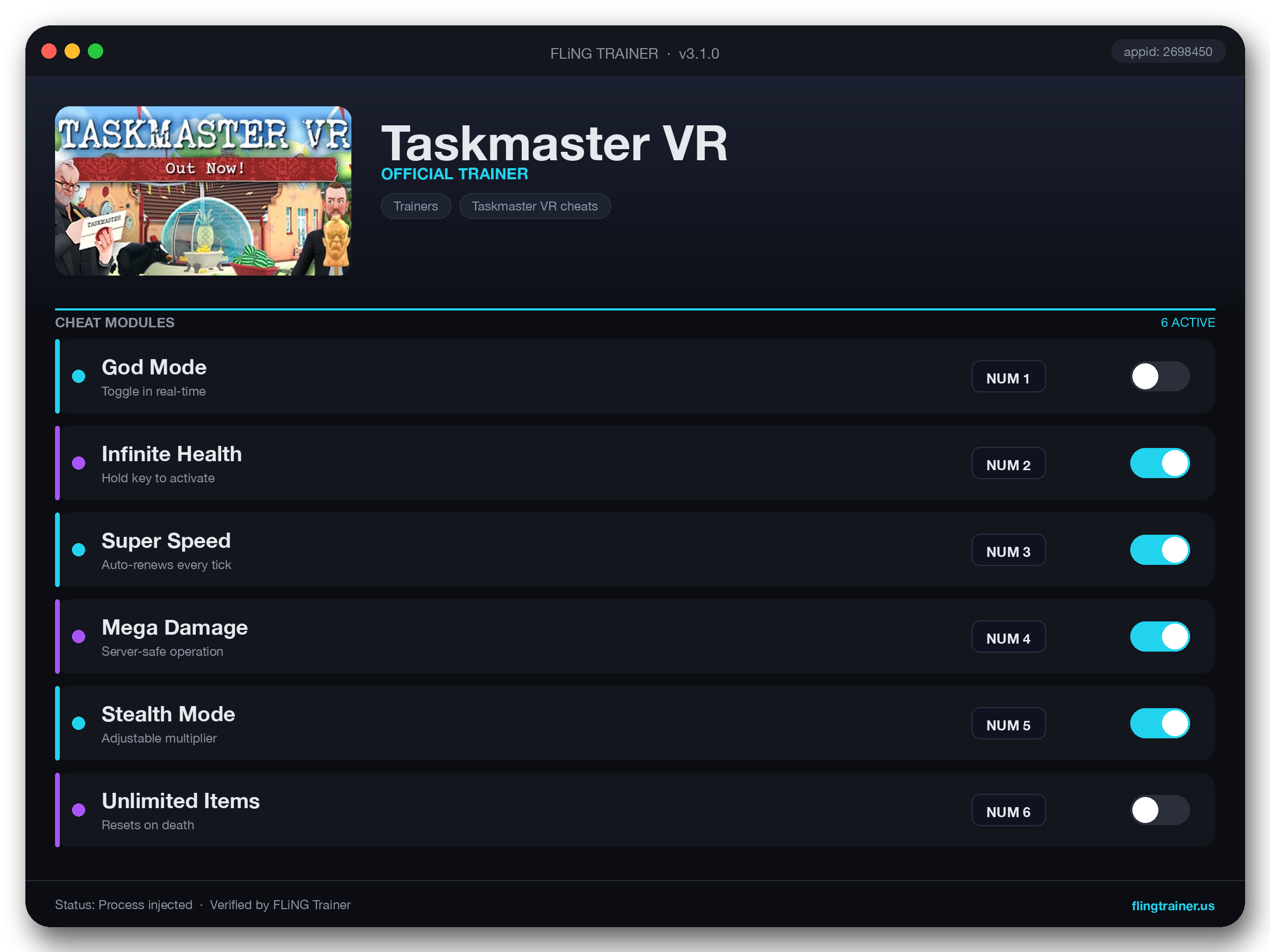 Taskmaster VR Trainer interface