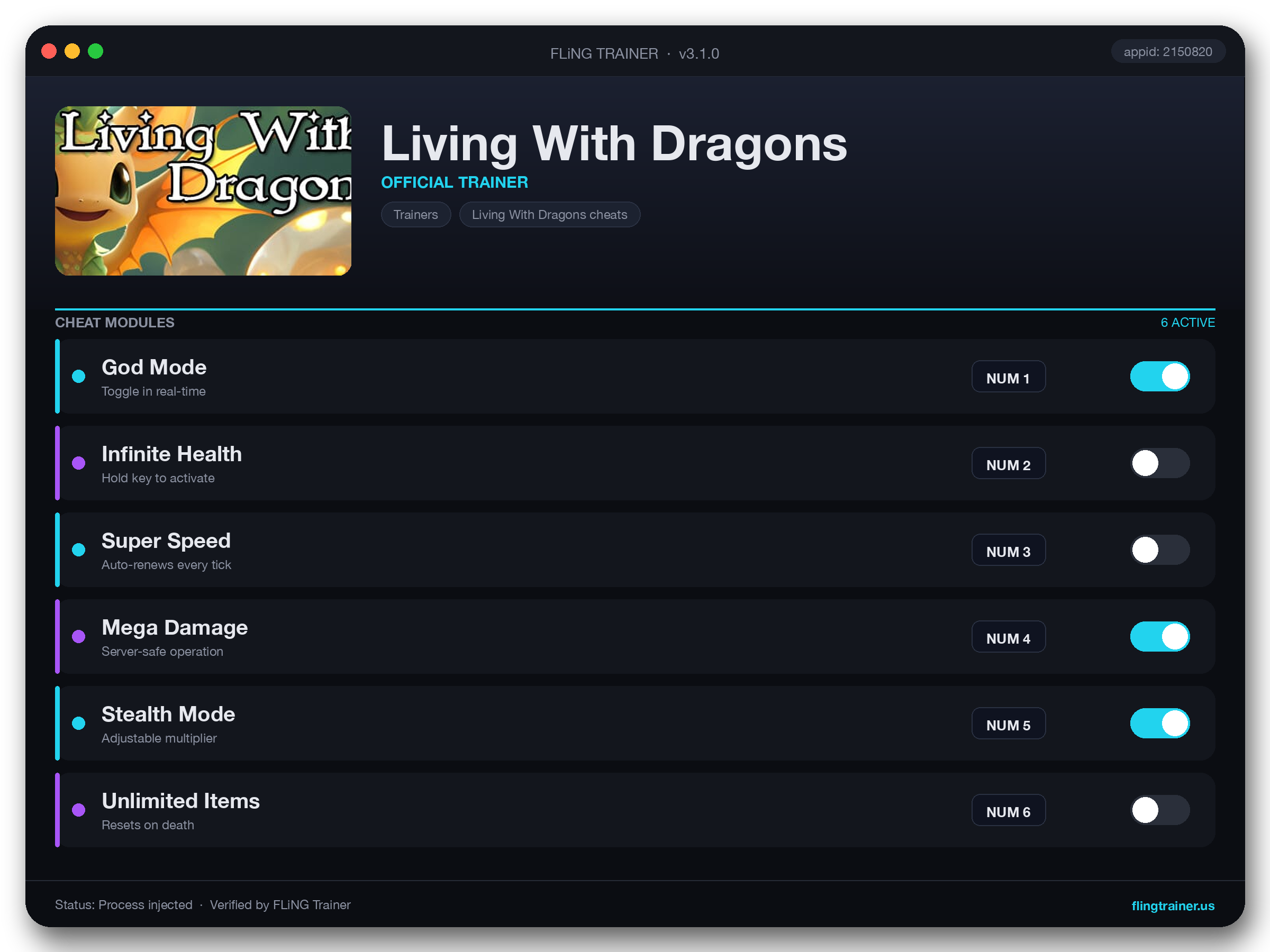 Living With Dragons Trainer interface