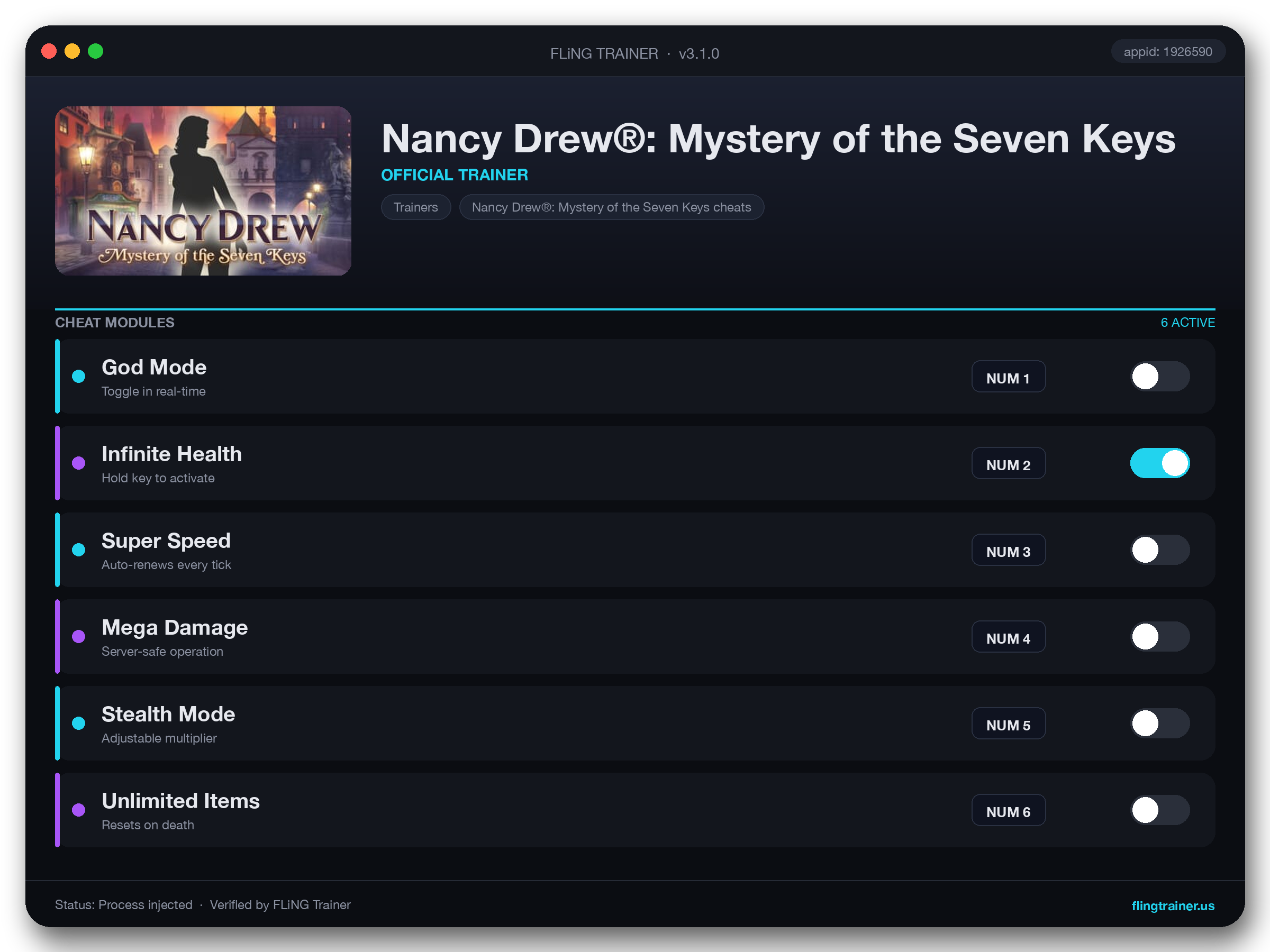 Nancy Drew®: Mystery of the Seven Keys Trainer interface
