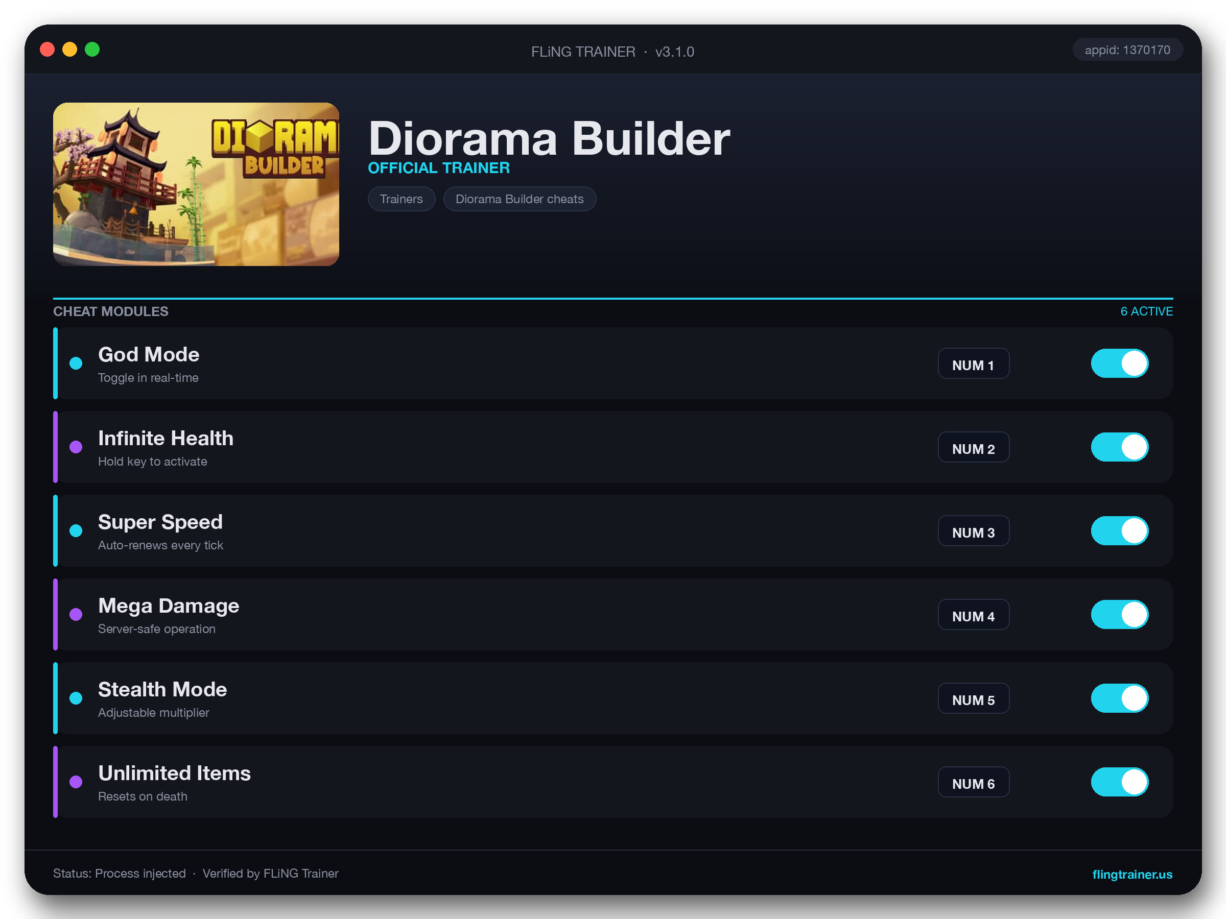 Diorama Builder Trainer interface