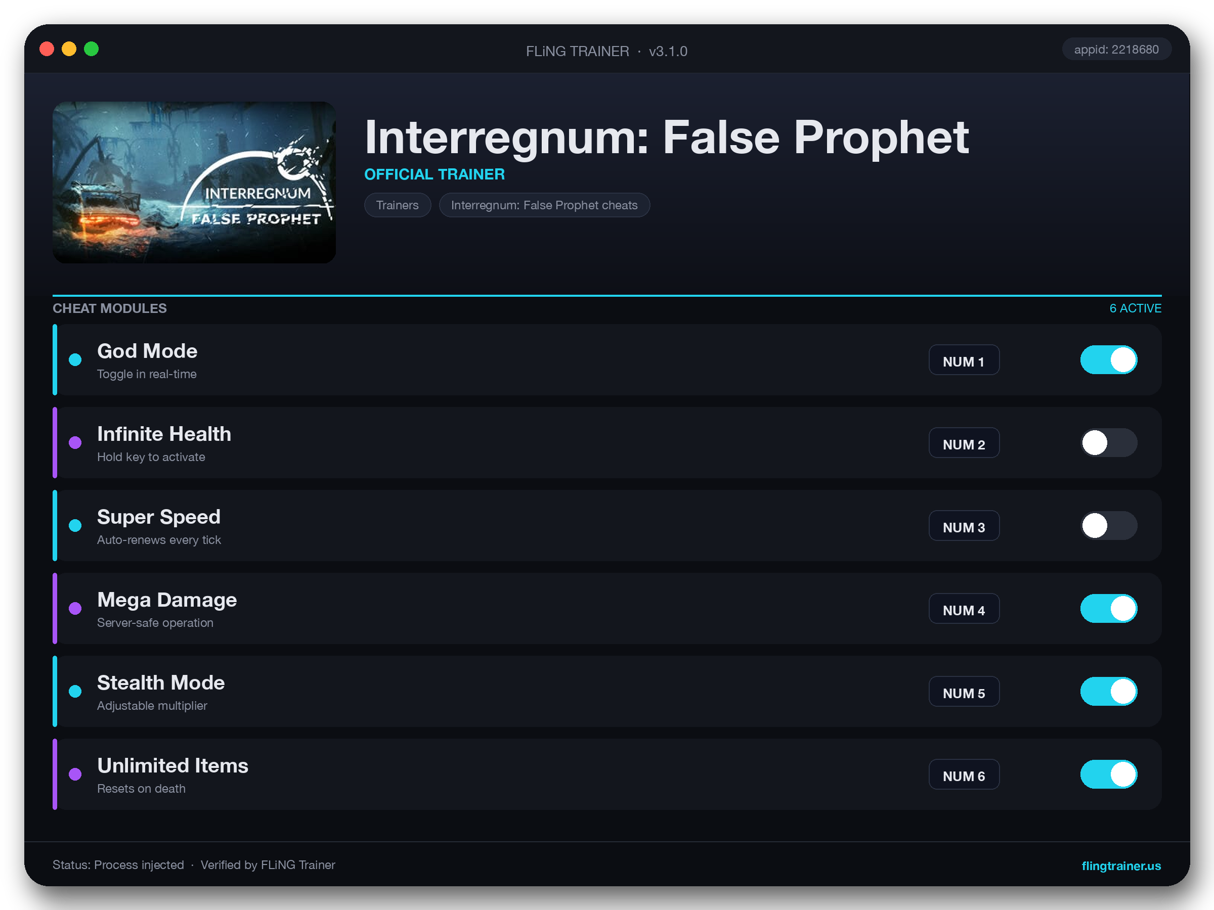 Interregnum: False Prophet Trainer interface