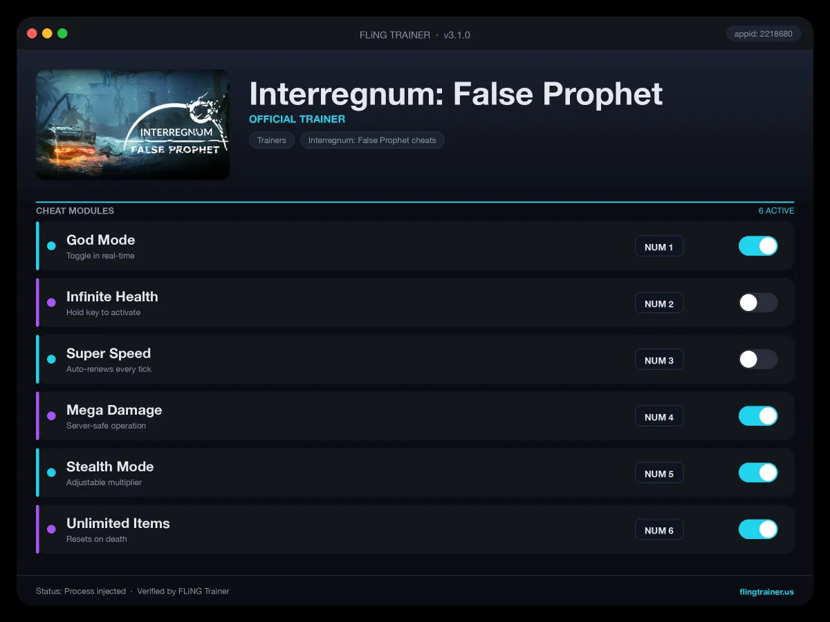 Interregnum: False Prophet Trainer interface