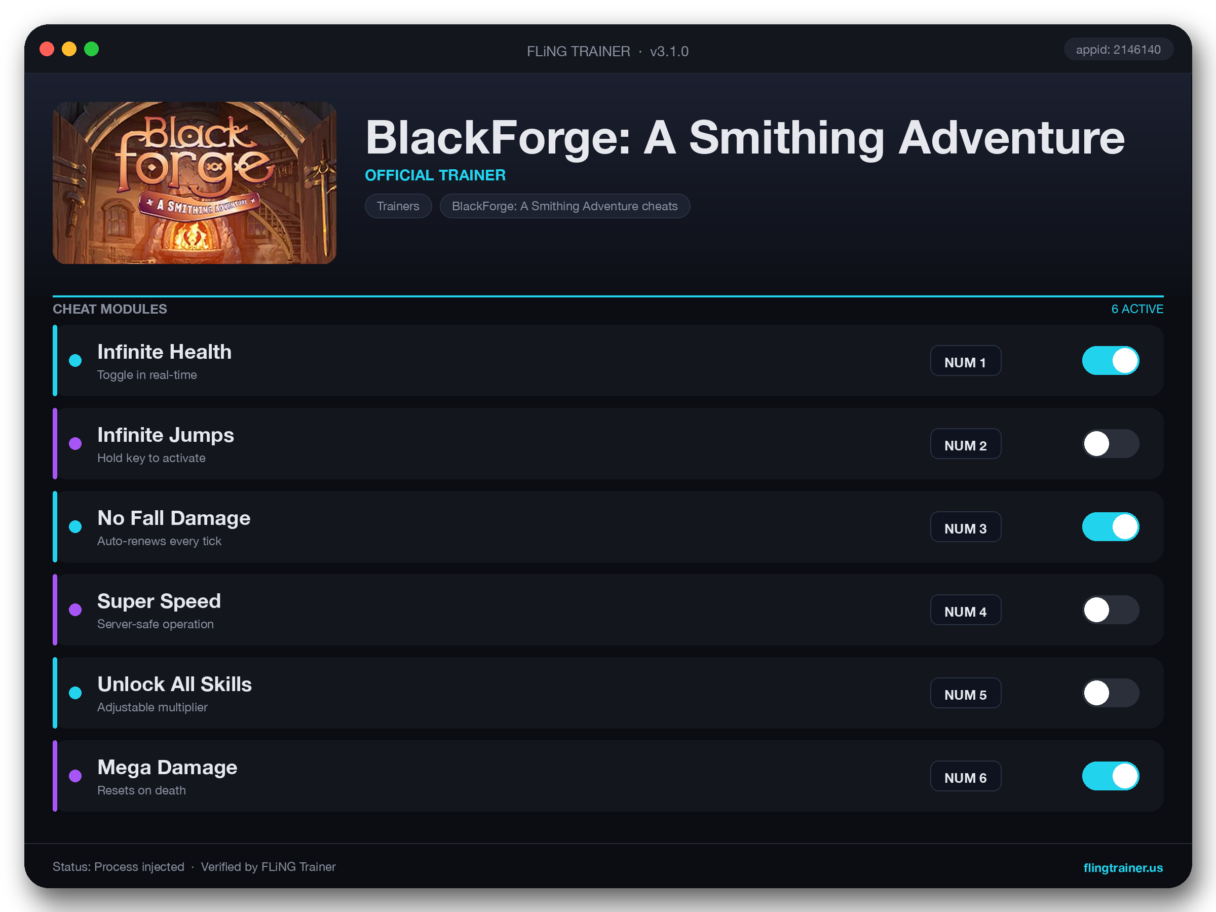 BlackForge: A Smithing Adventure Trainer interface
