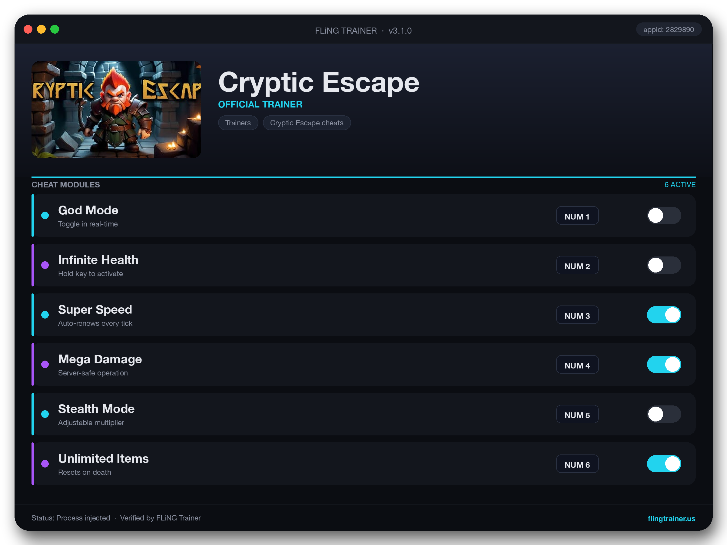 Cryptic Escape Trainer interface