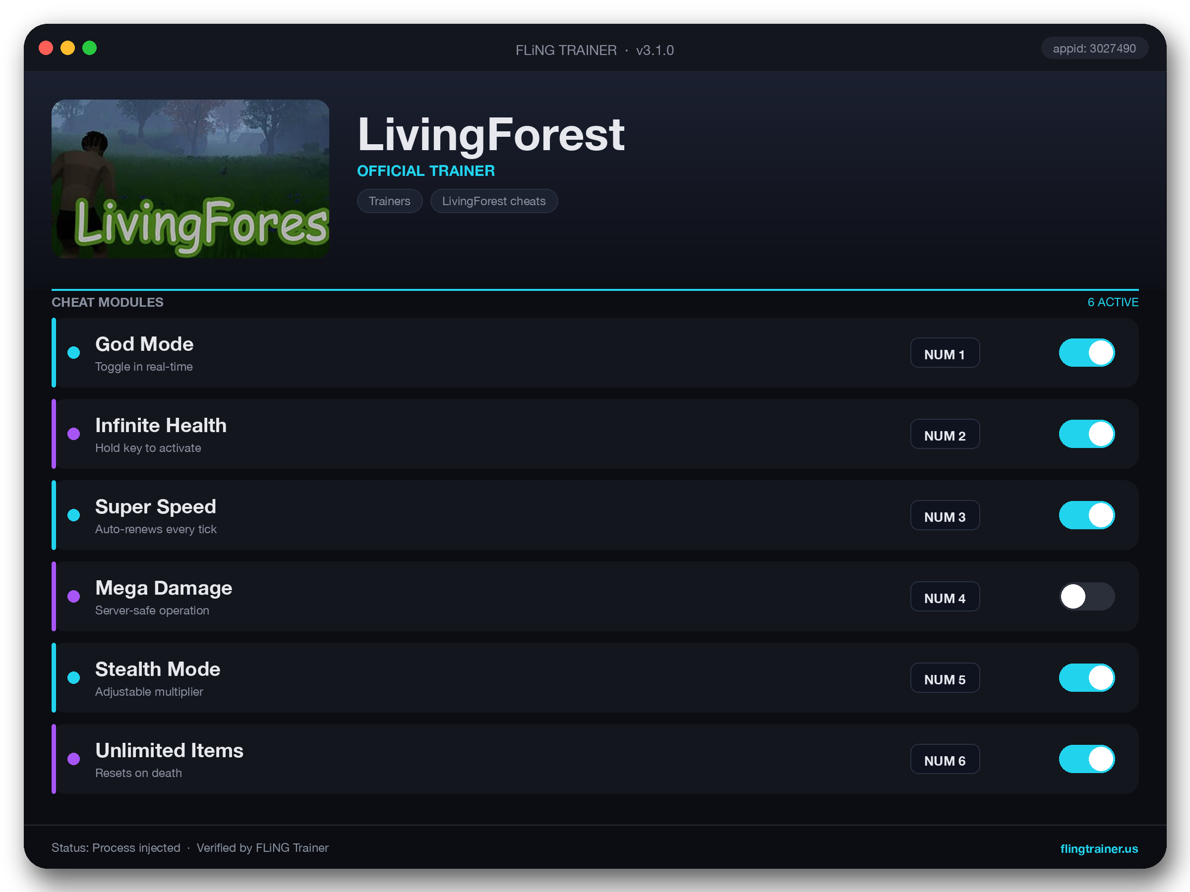 LivingForest Trainer interface