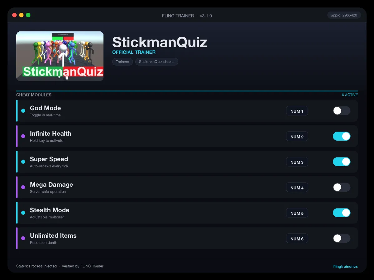 StickmanQuiz Trainer interface