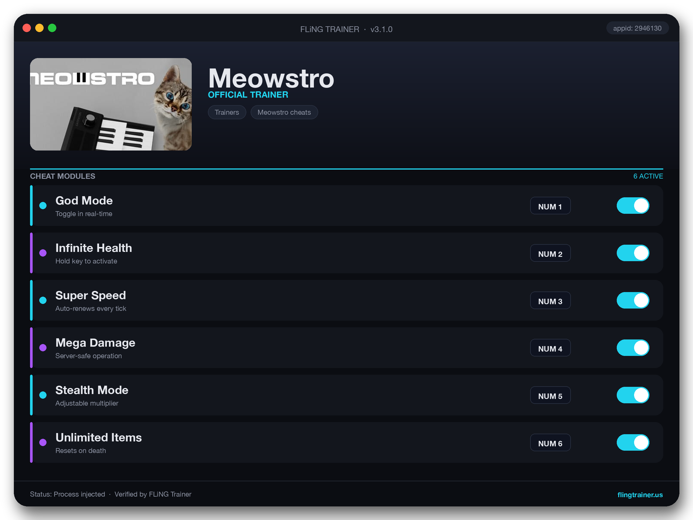 Meowstro Trainer interface