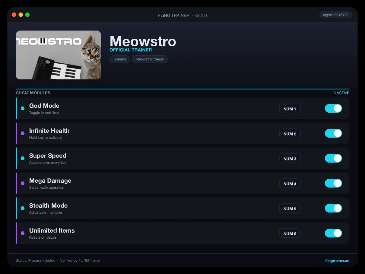 Meowstro Trainer interface
