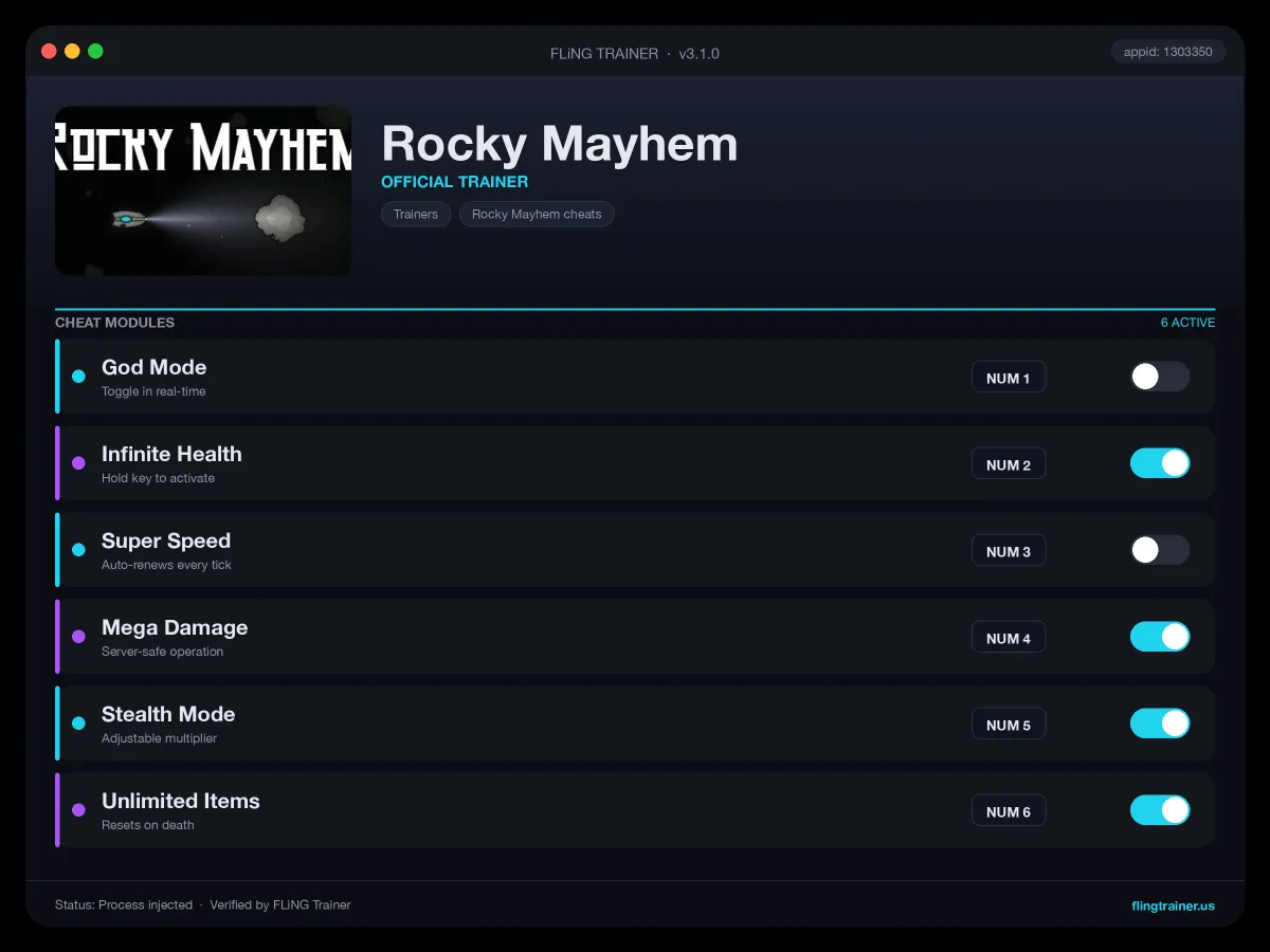 Rocky Mayhem Trainer interface