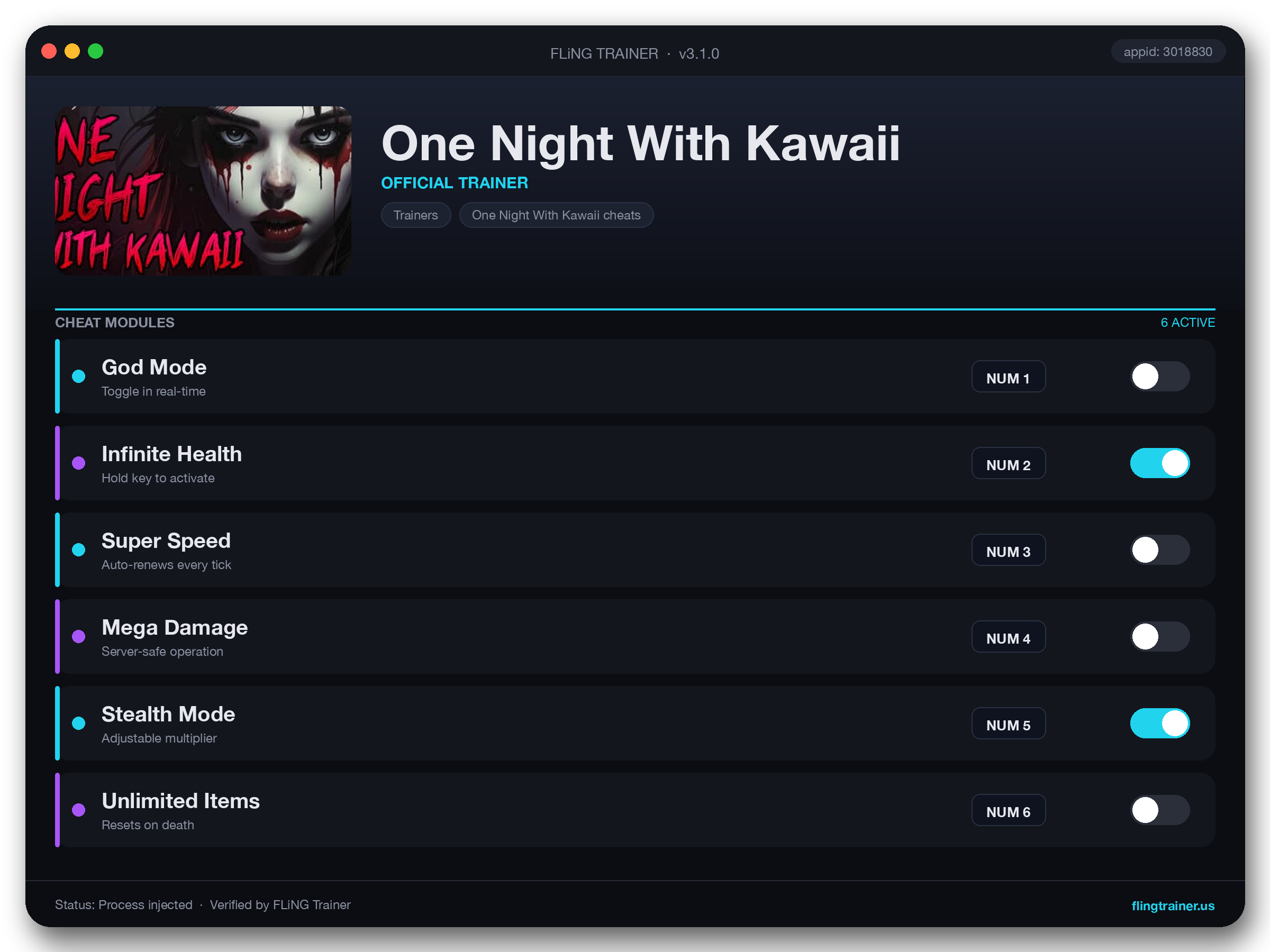 One Night With Kawaii Trainer interface