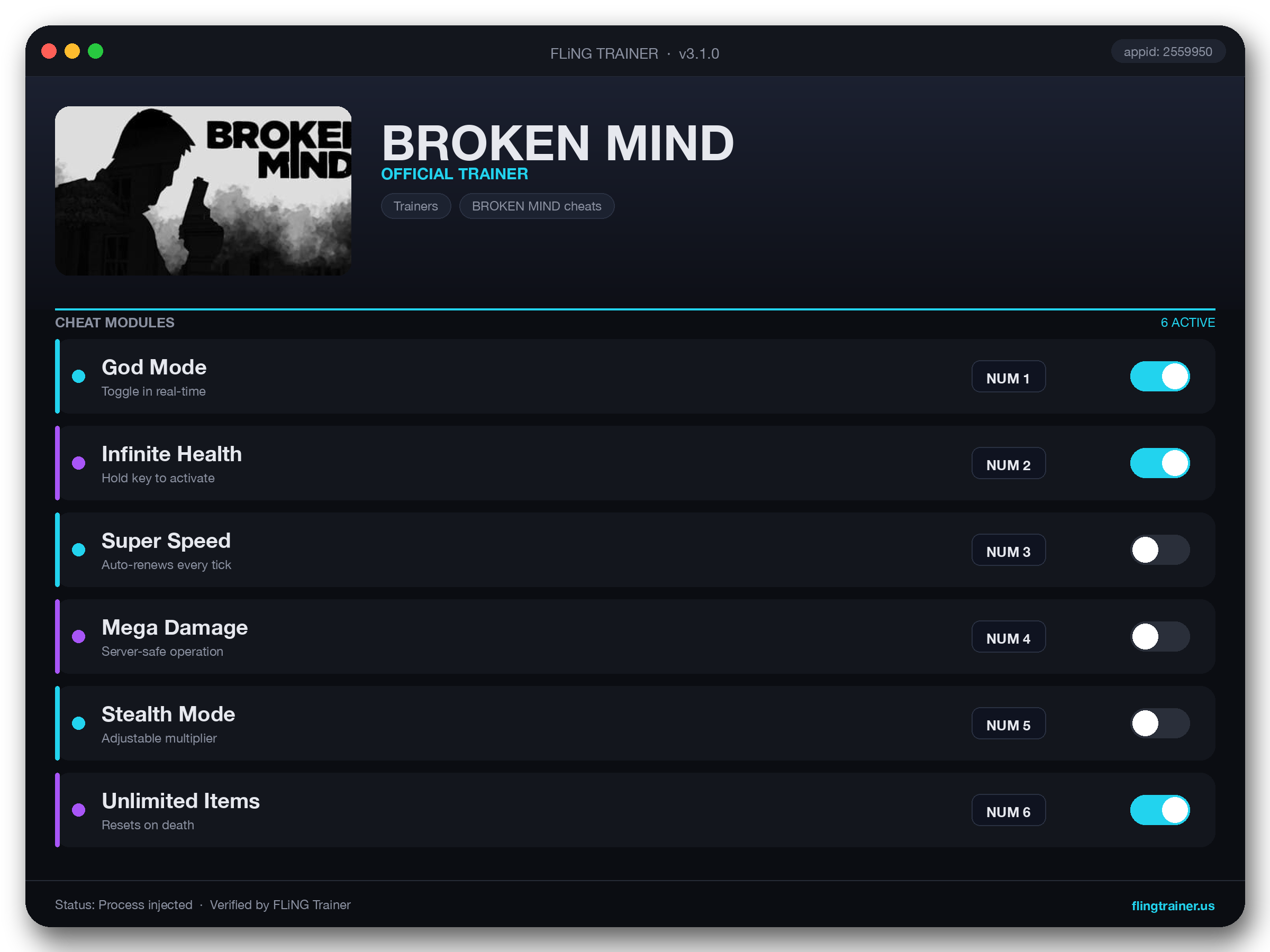 BROKEN MIND Trainer interface