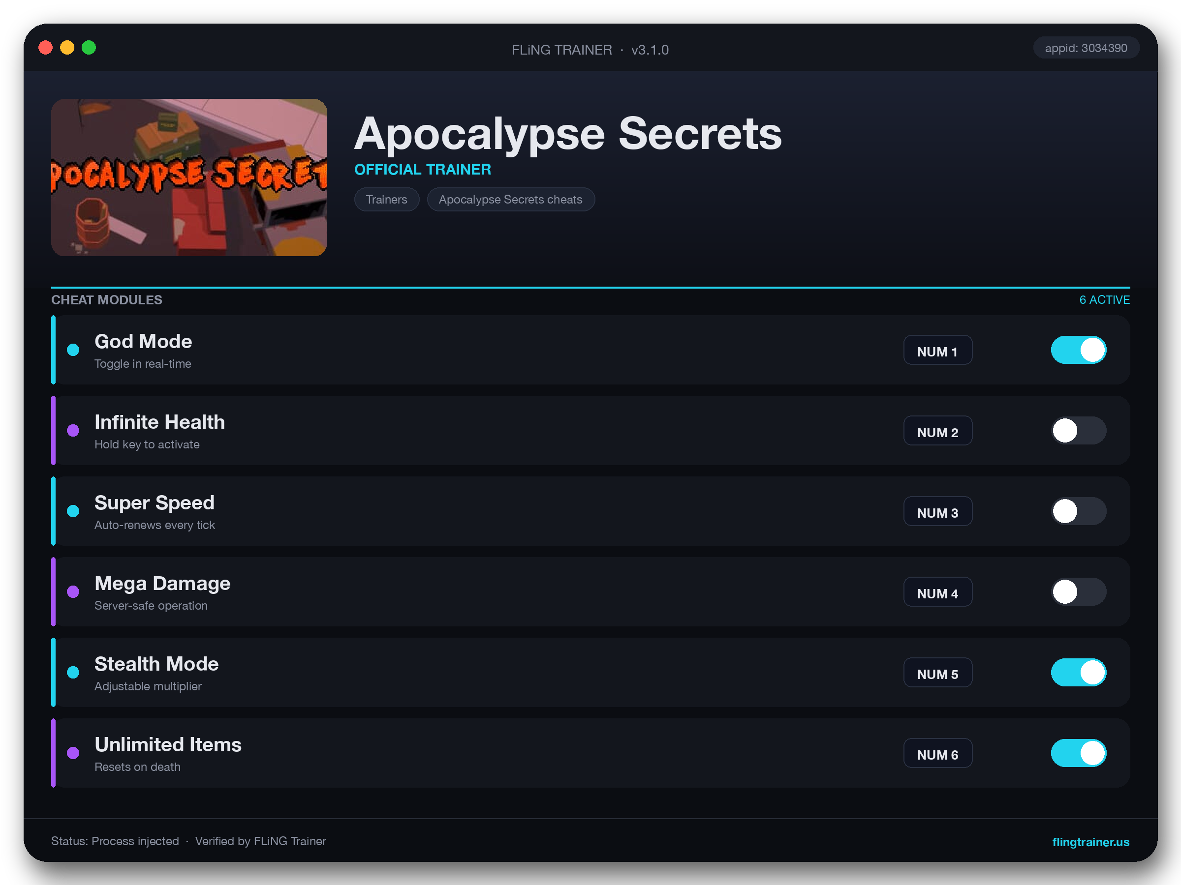 Apocalypse Secrets Trainer interface