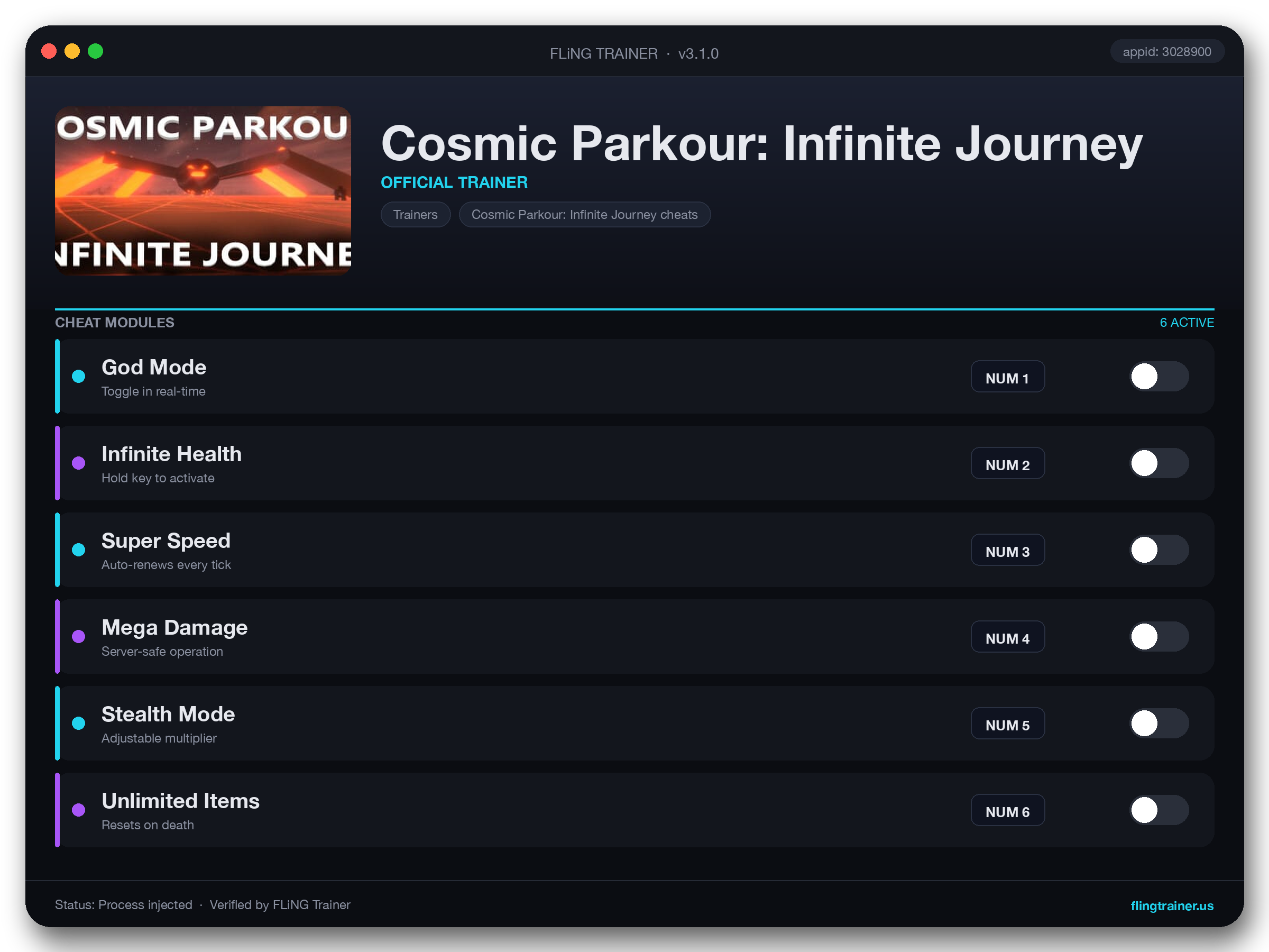 Cosmic Parkour: Infinite Journey Trainer interface