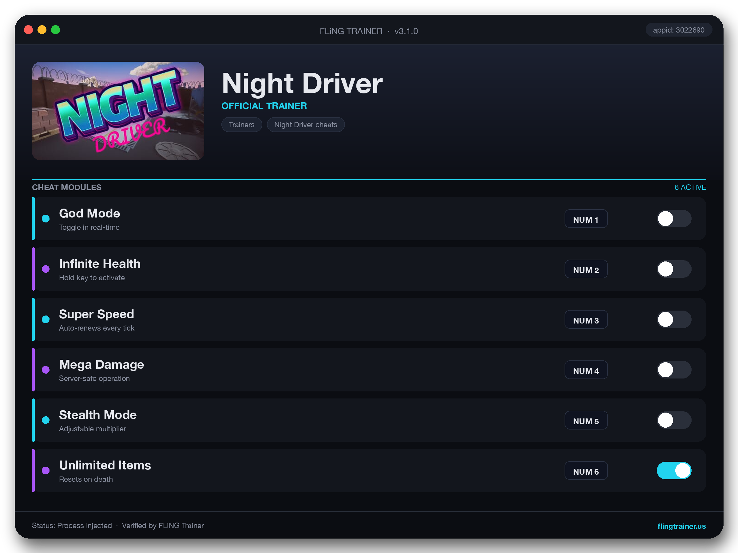 Night Driver Trainer interface